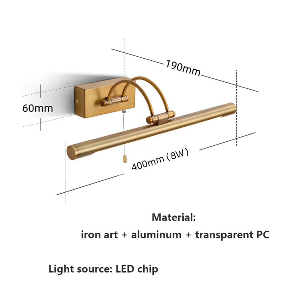 Goldene Wandkunstleuchte. Sie hat eine rechteckige Basis und eine geschwungene Lichtquelle.
