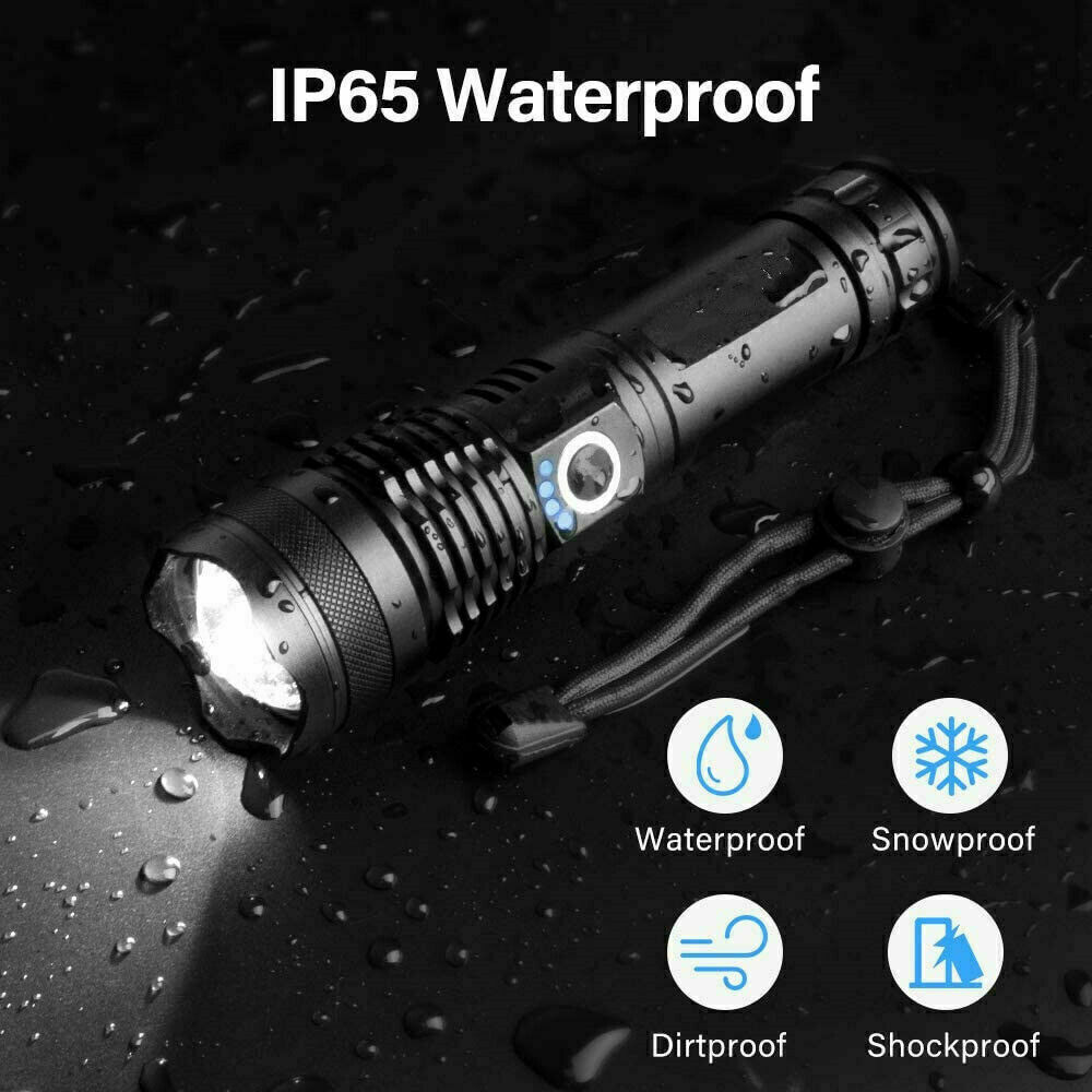 Schwarze Taschenlampe mit Licht, wasserdicht, schneefest, schmutzabweisend, stoßfest.