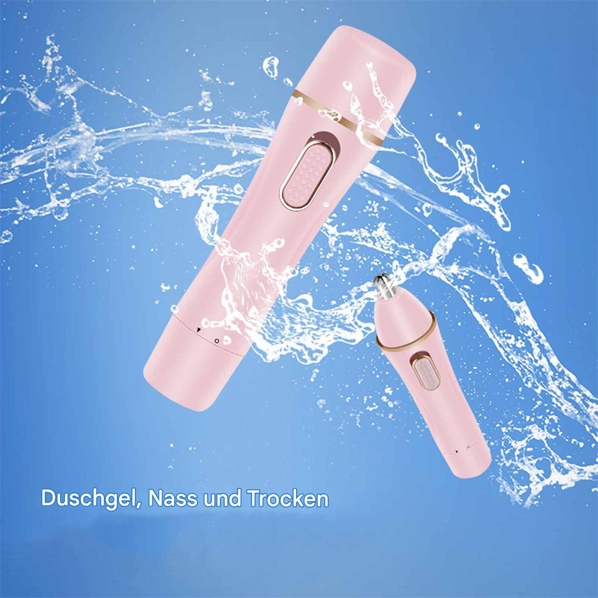 Zwei rosafarbene Schönheitsgeräte mit spritzendem Wasser.