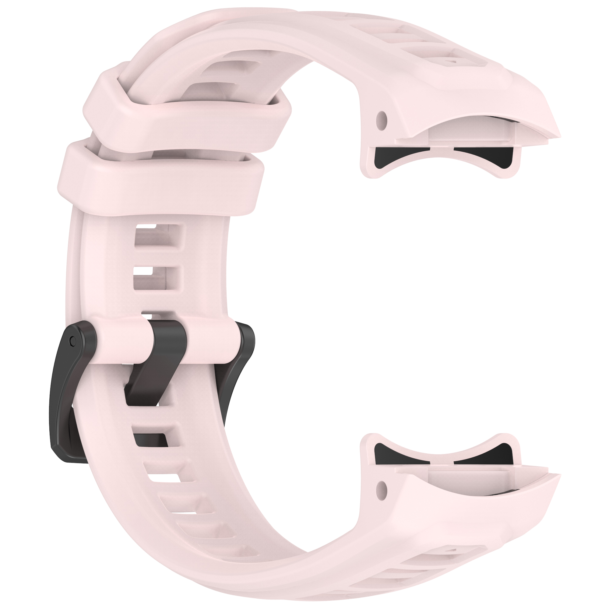 Cinturino rosa con chiusura nera e dettagli di design visibili.