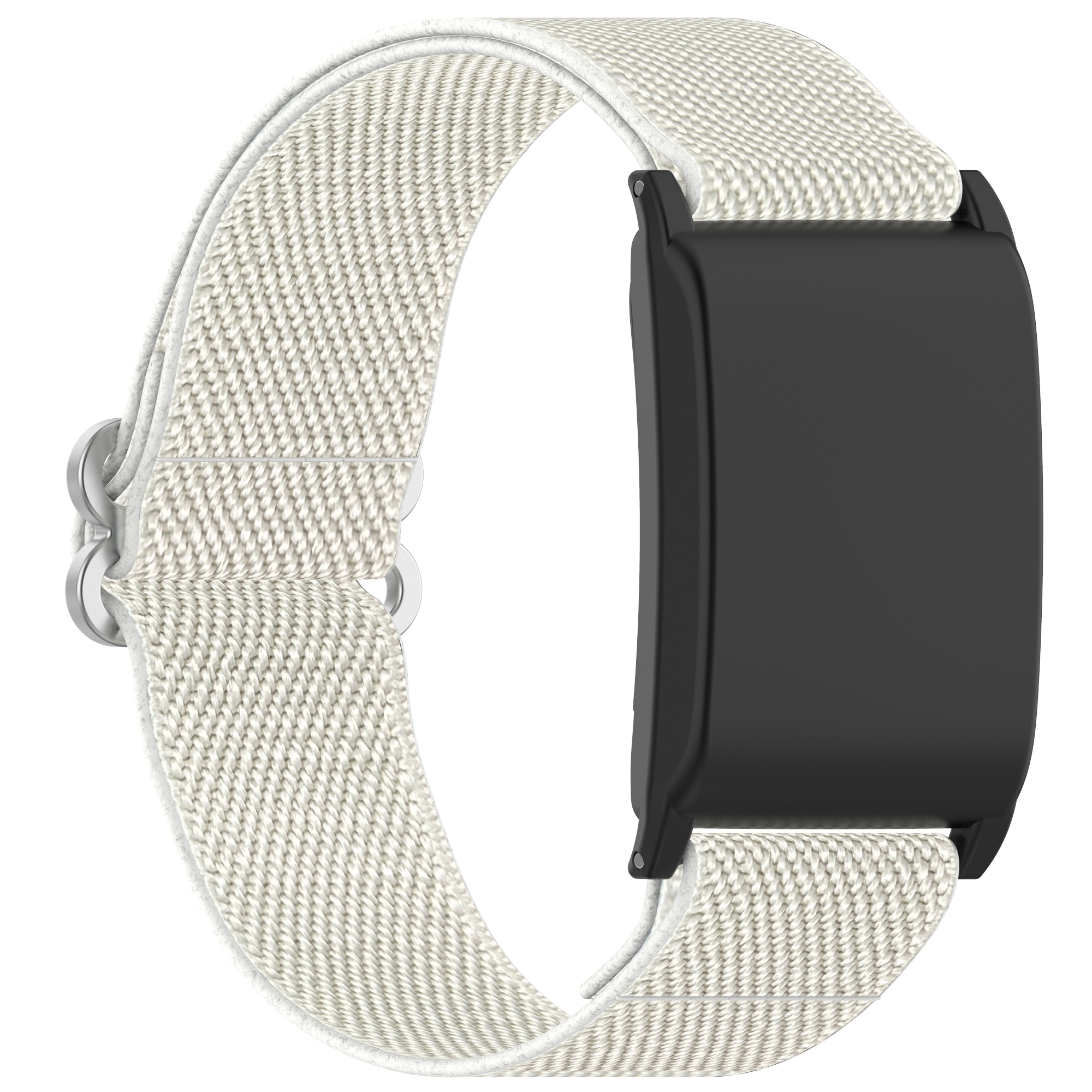 Ein schwarz-weißes Smartwatch-Armband mit einem schwarzen Rechteck.