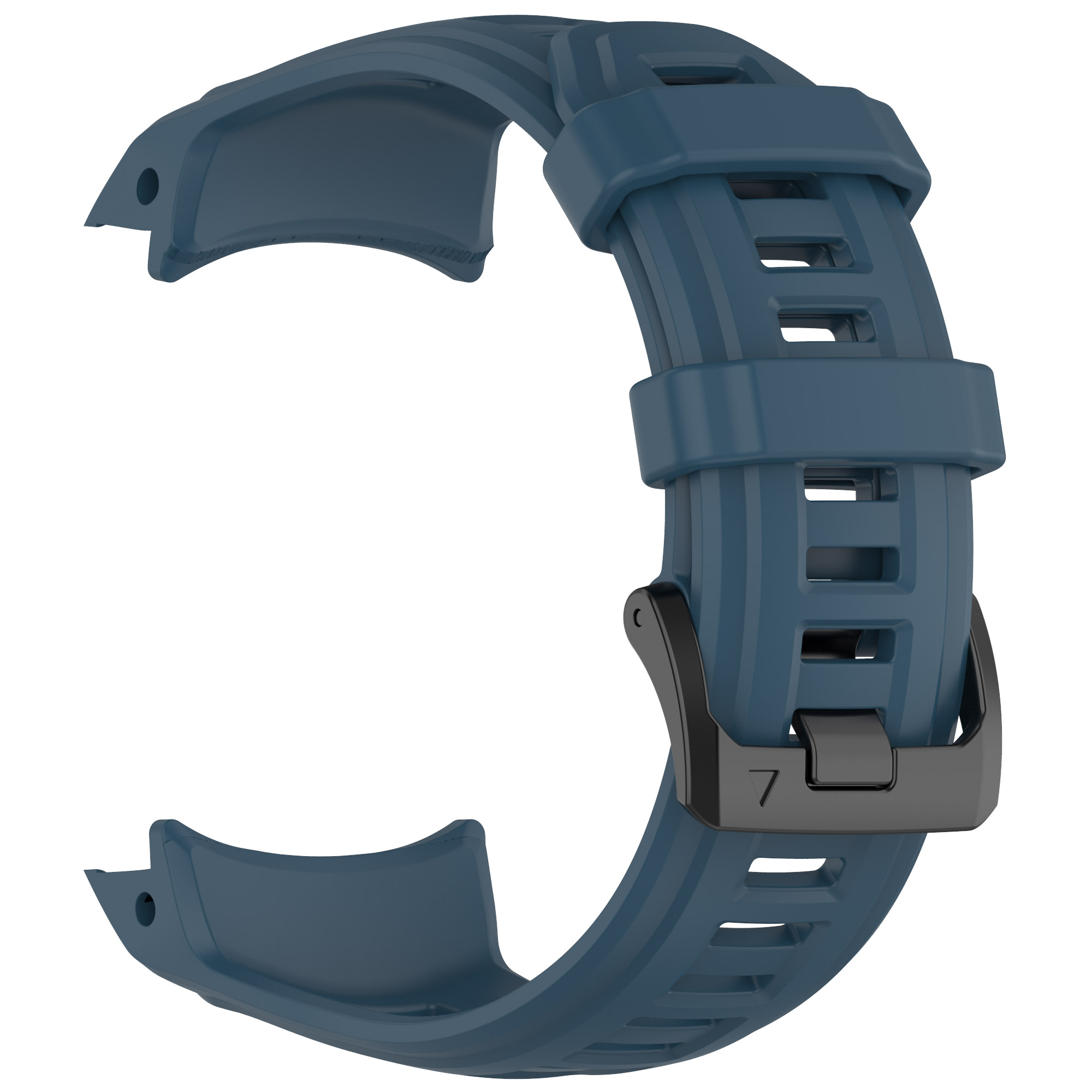 Ein blaues Uhrenarmband mit einer schwarzen Schnalle.