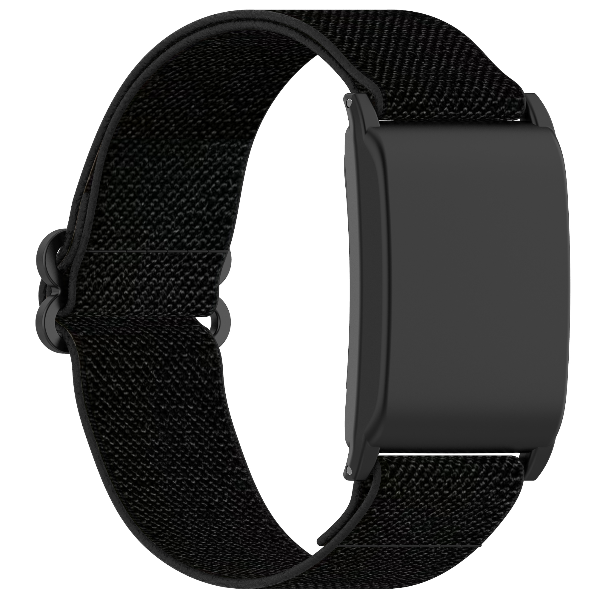 Schwarzes Stoff-Armband mit schwarzem rechteckigem Verschluss.