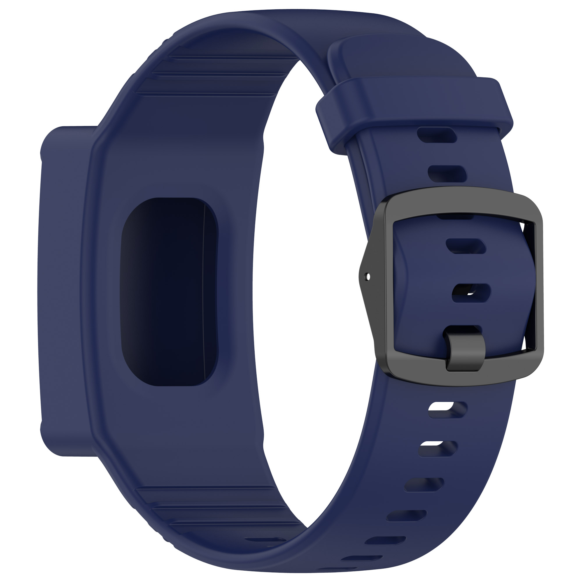 Un cinturino blu navy con fibbia nera.