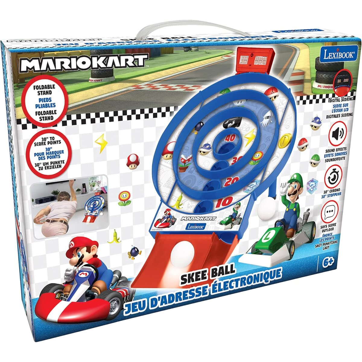 Mario Kart Skee Ball Spielbox. Enthält Figuren, Strecke mit Wertung und Anweisungen. Inklusive Spiel.