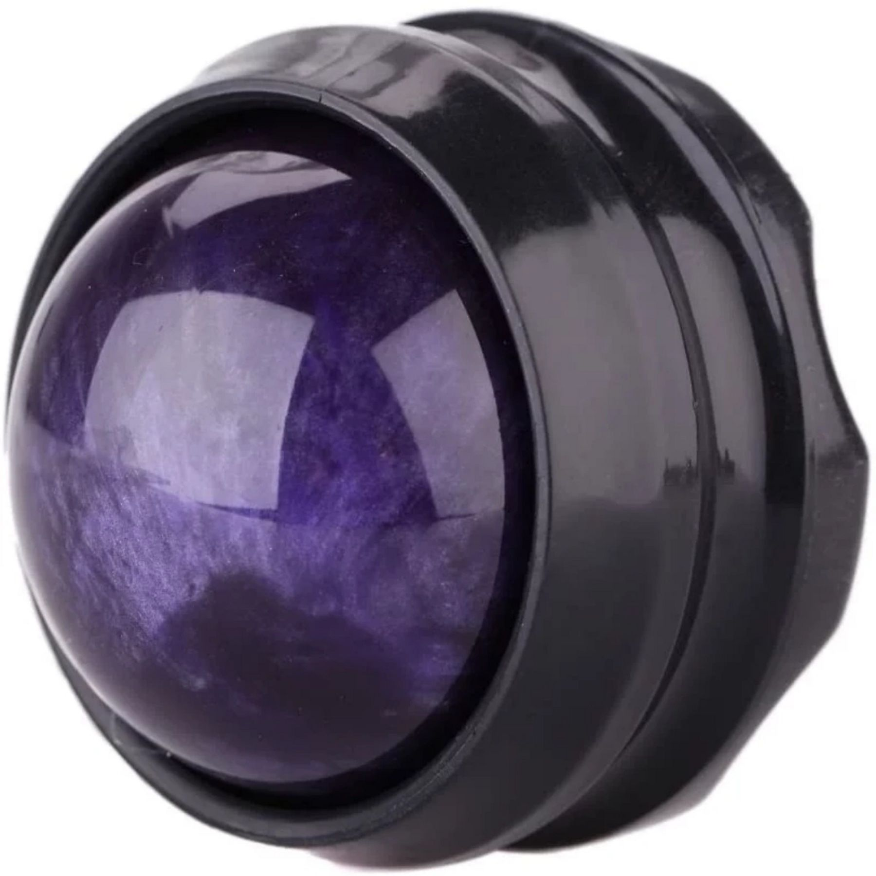 Schwarzer Massageball mit einem violetten Kern in einer schwarzen Außenschale.