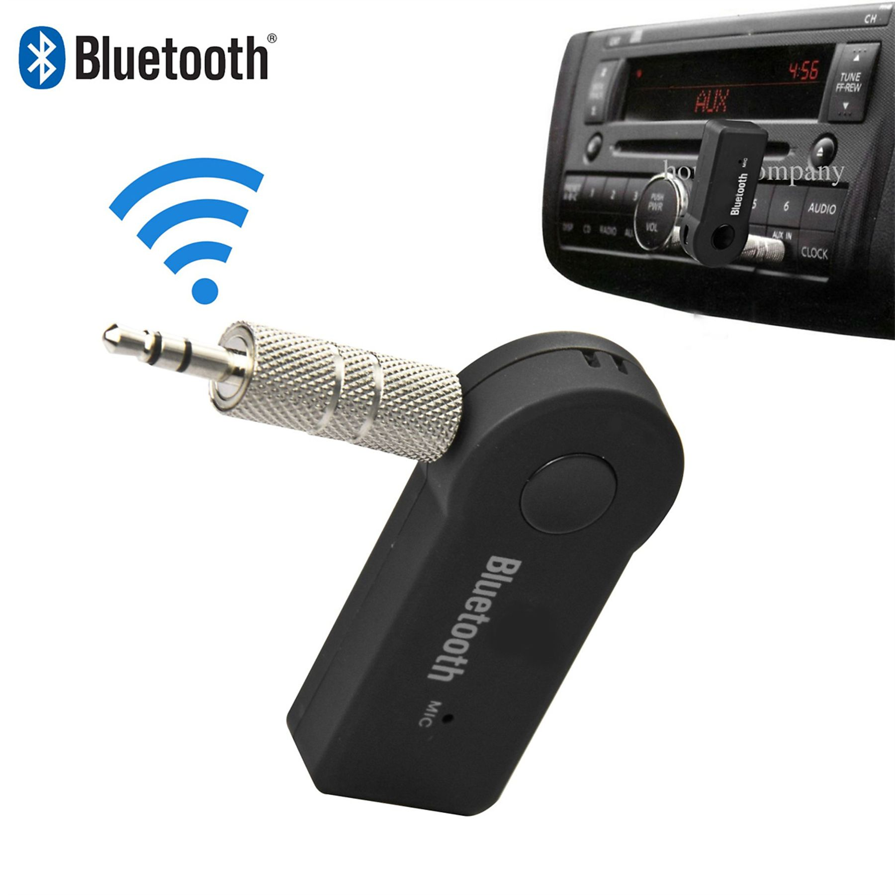 Ein Bluetooth-Audioempfänger, der an den AUX-Anschluss eines Autos angeschlossen ist.