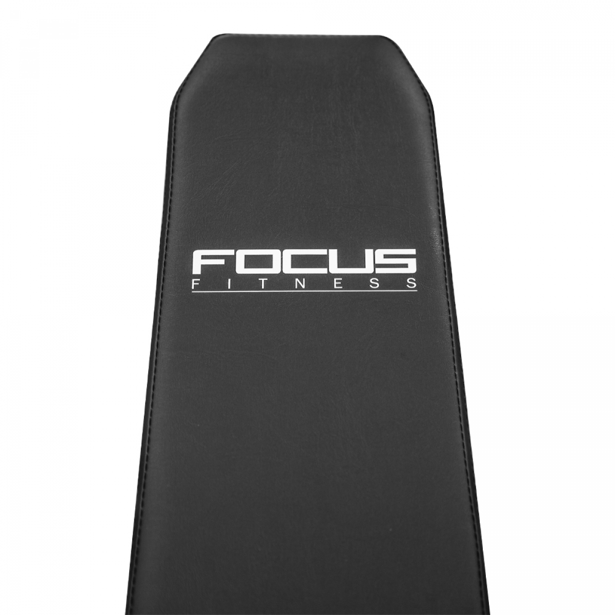 Black bench, FOCUS FITNESS logo in white, black leather-like material.