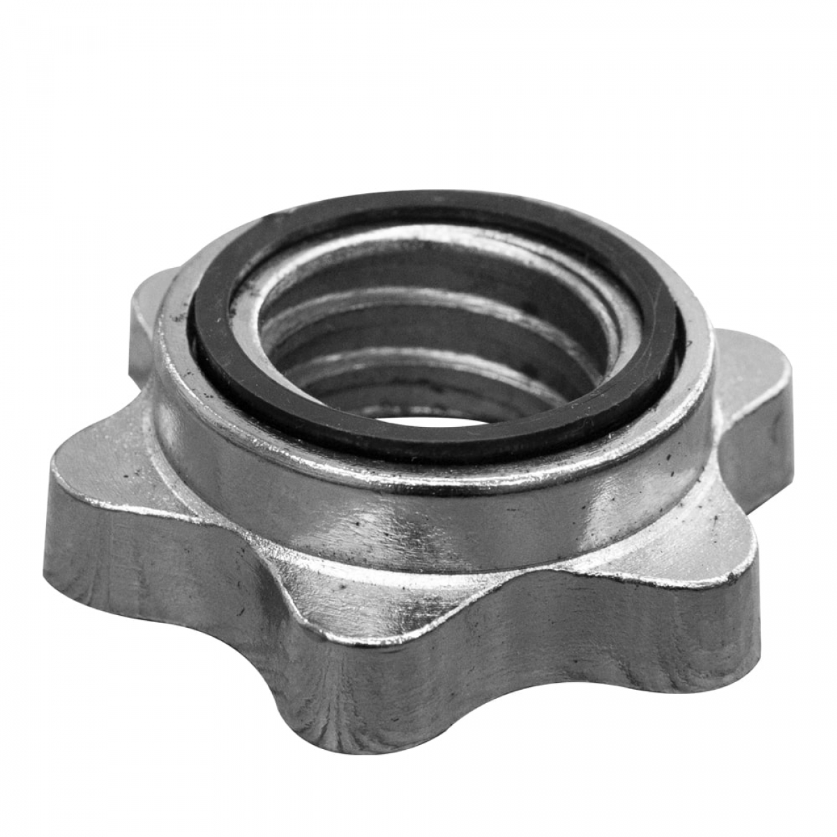 A star-shaped dumbbell collar with a black rubber ring on a white background.