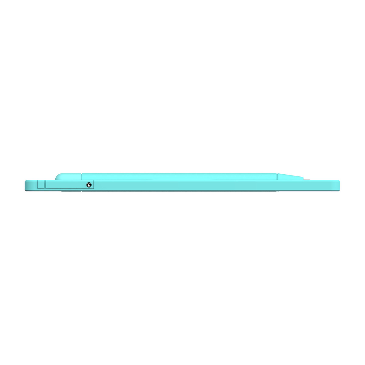 Un tablet azzurro, vista laterale, con un contorno nero.