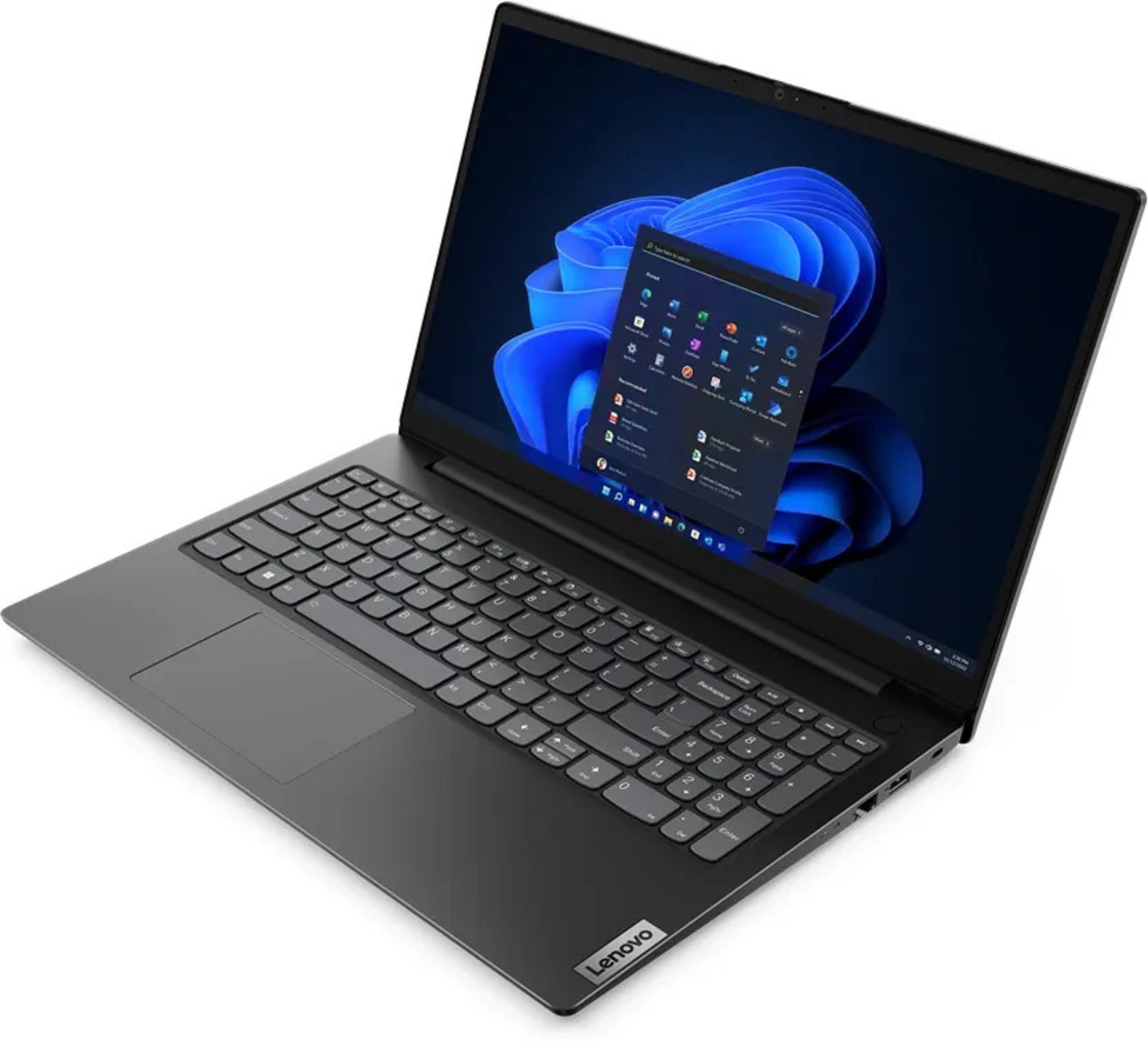 Ein dunkelgrauer Laptop mit der Windows 11-Oberfläche auf dem Bildschirm. Die Tastatur ist sichtbar.