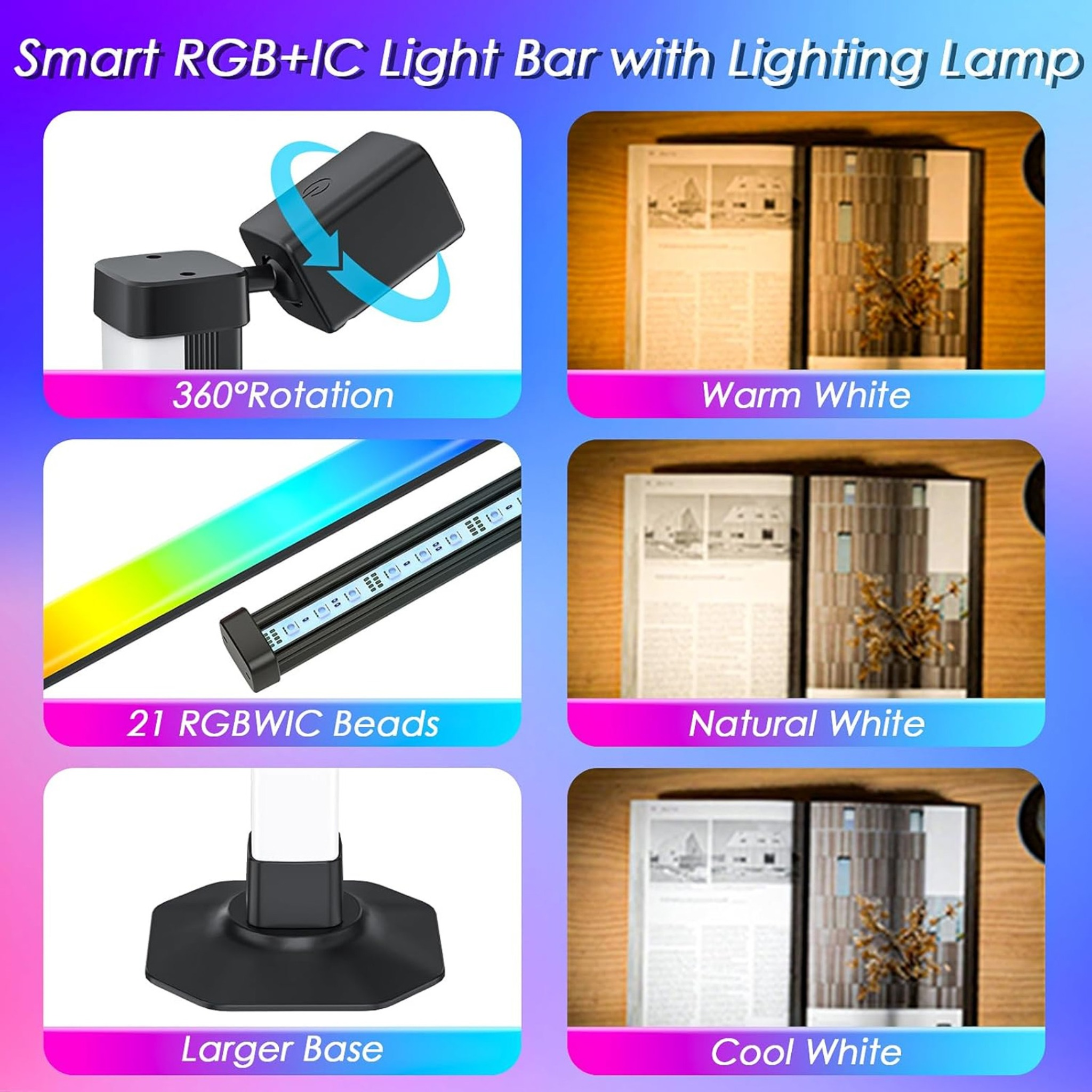 Intelligente RGB+IC-Lichtleiste mit verschiedenen Beleuchtungsmodi. Verschiedene Konfigurationen werden angezeigt.