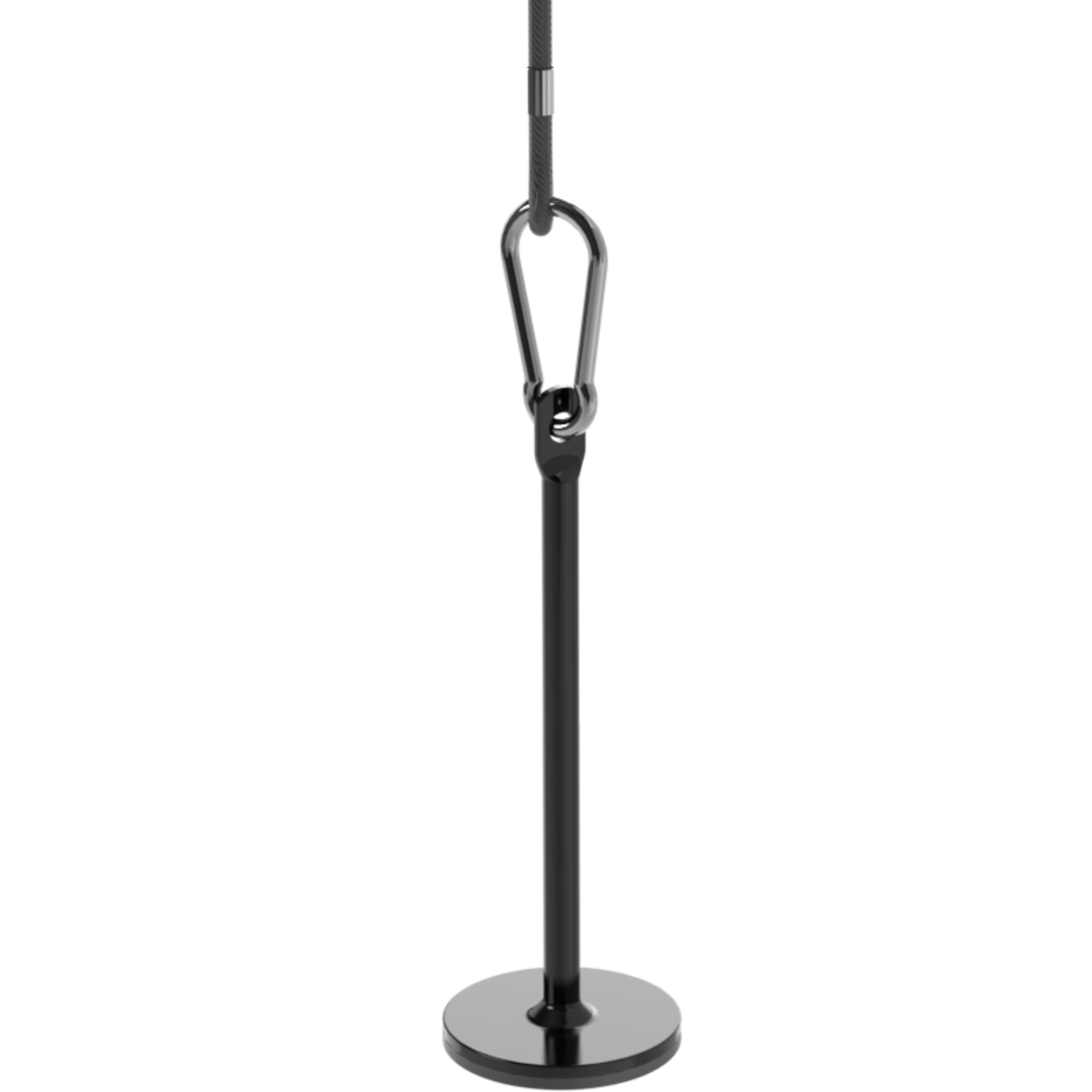 Support de plaque de poids en métal noir, avec une tige en métal noir et un mousqueton.