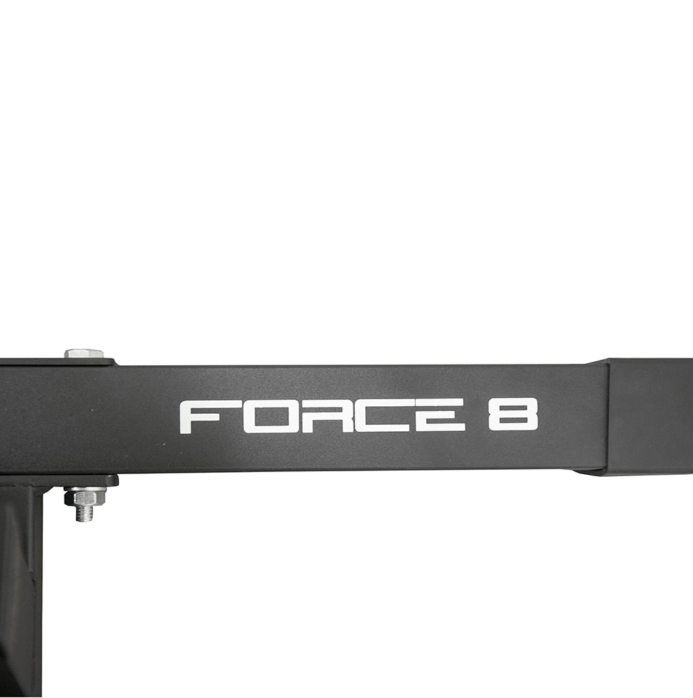 Black Force 8 bar, with the brand name in white, against a white background.