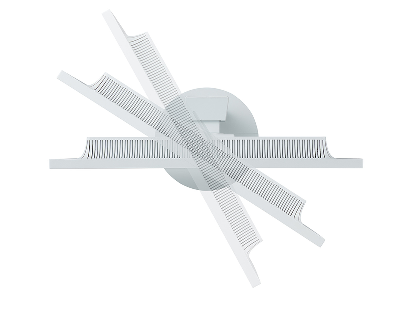 Podstawa monitora z pochylonymi panelami pokazanymi pod różnymi kątami. Kolor biały, izolowany na białym.