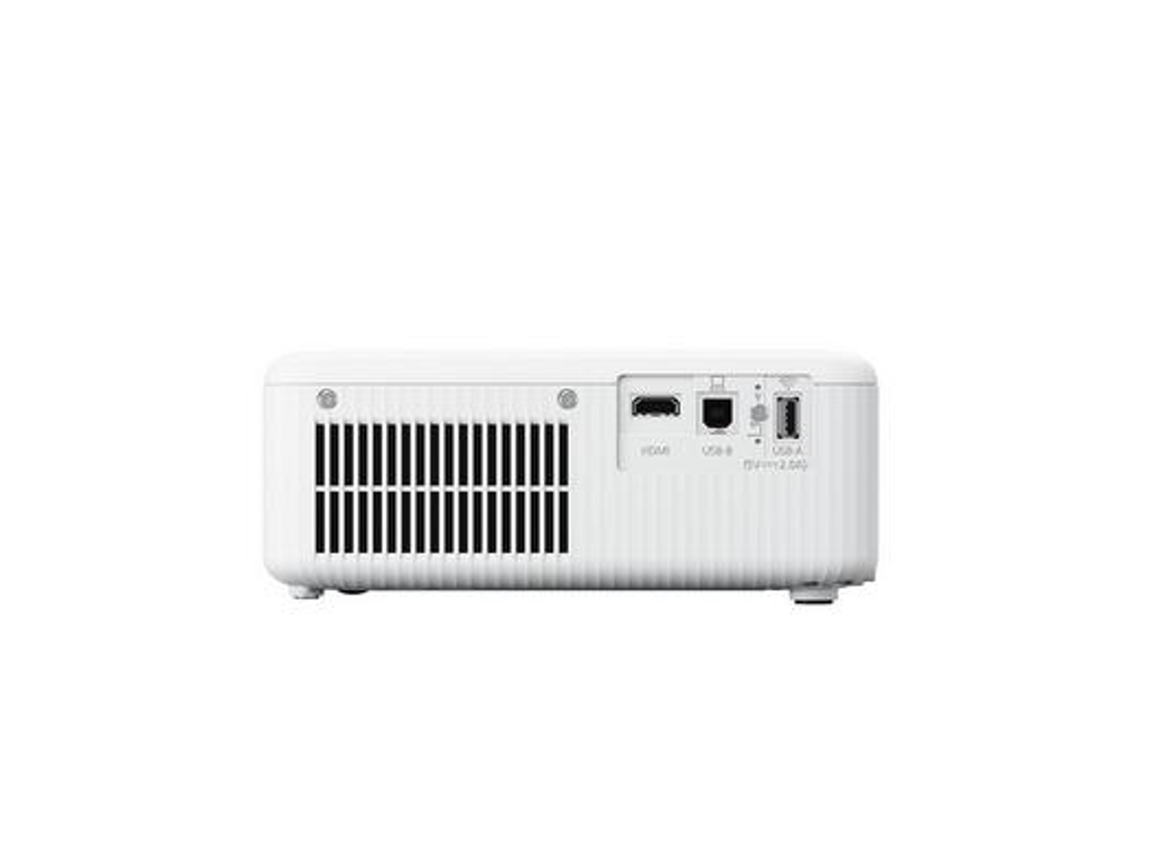 Vue arrière du projecteur blanc avec évents, ports USB et port HDMI.