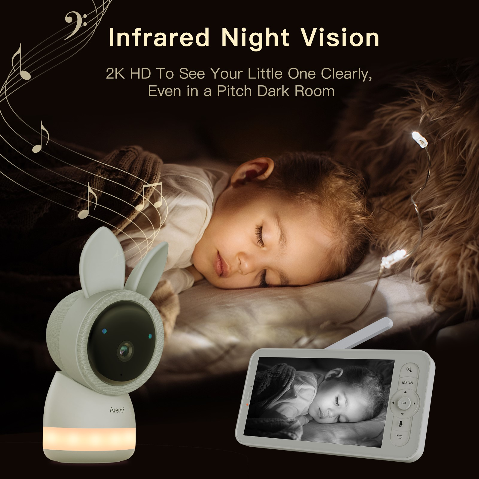 Babyphone: schlafendes Baby und Monitor. Hase-Kamera und Nachtsicht.