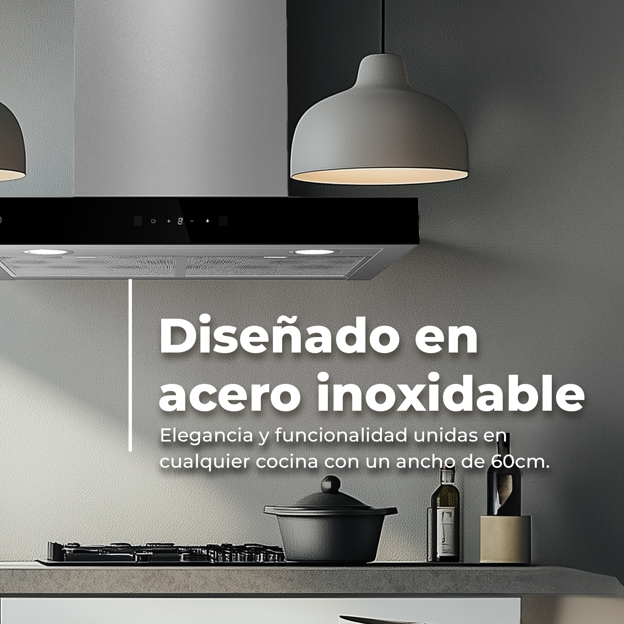 Una scena di cucina con una cappa nera, un fornello e una bottiglia di olio d'oliva.