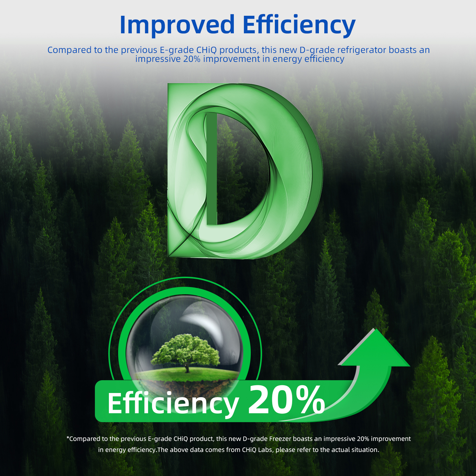 A graphic showing a green D shape over a forest, with an arrow and text.