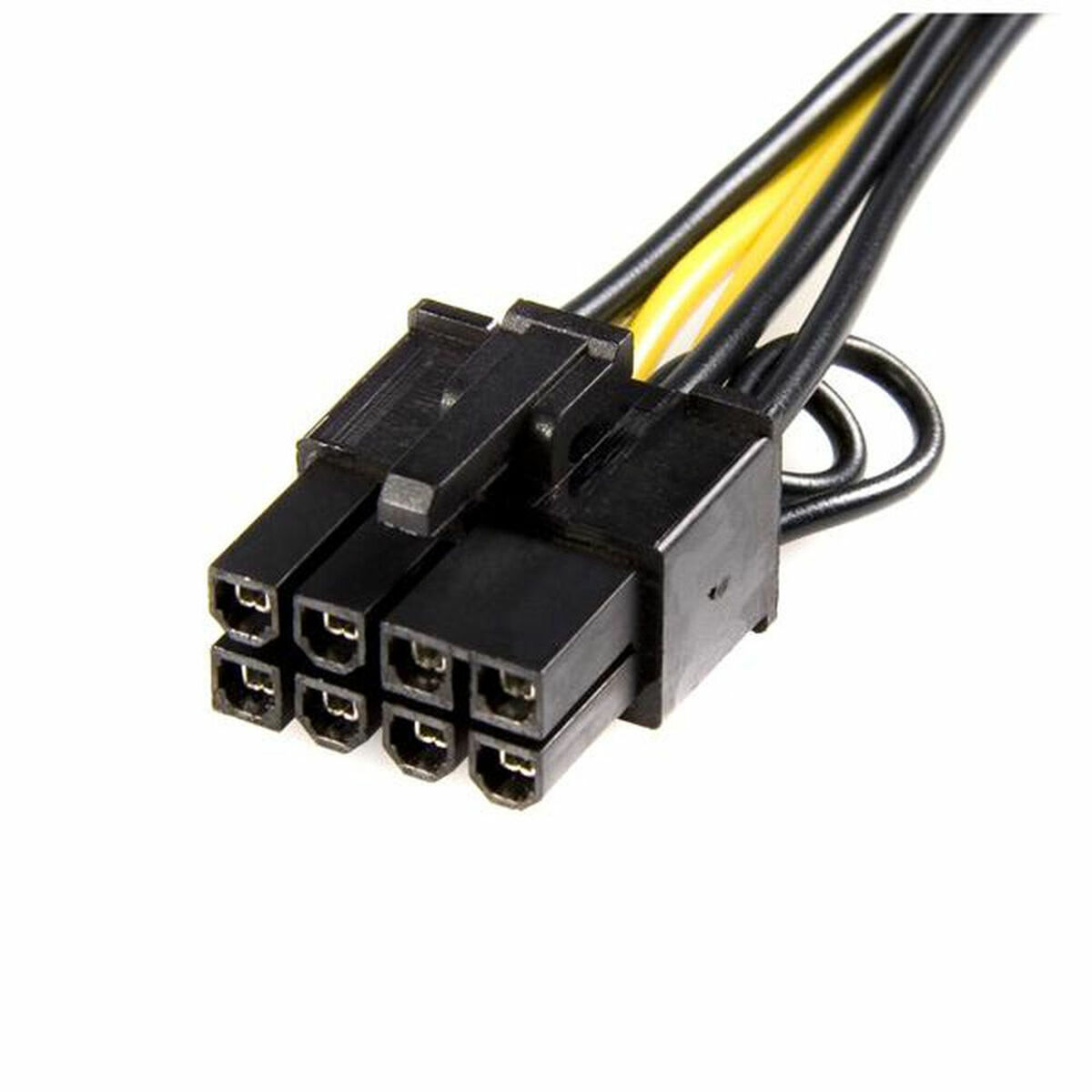 Conector de fuente de alimentación de PC negro con pines y cables.