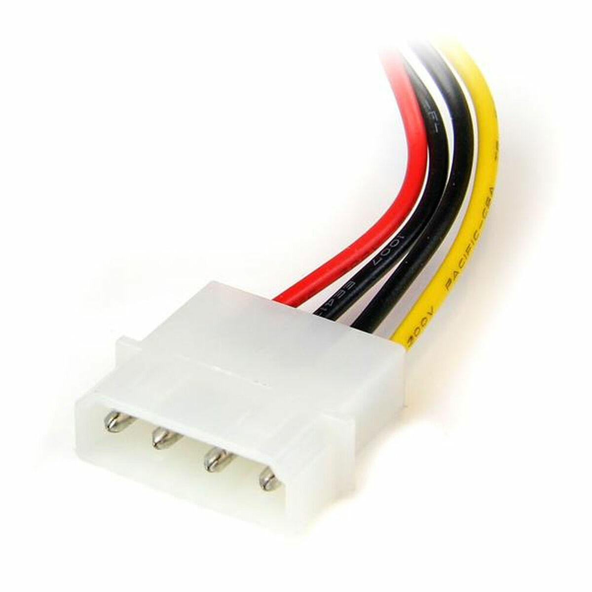 Cable de alimentación con cuatro pines, cables negro, rojo y amarillo.
