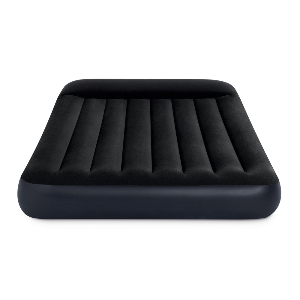 Matelas gonflable noir. Base sombre avec valve noire.