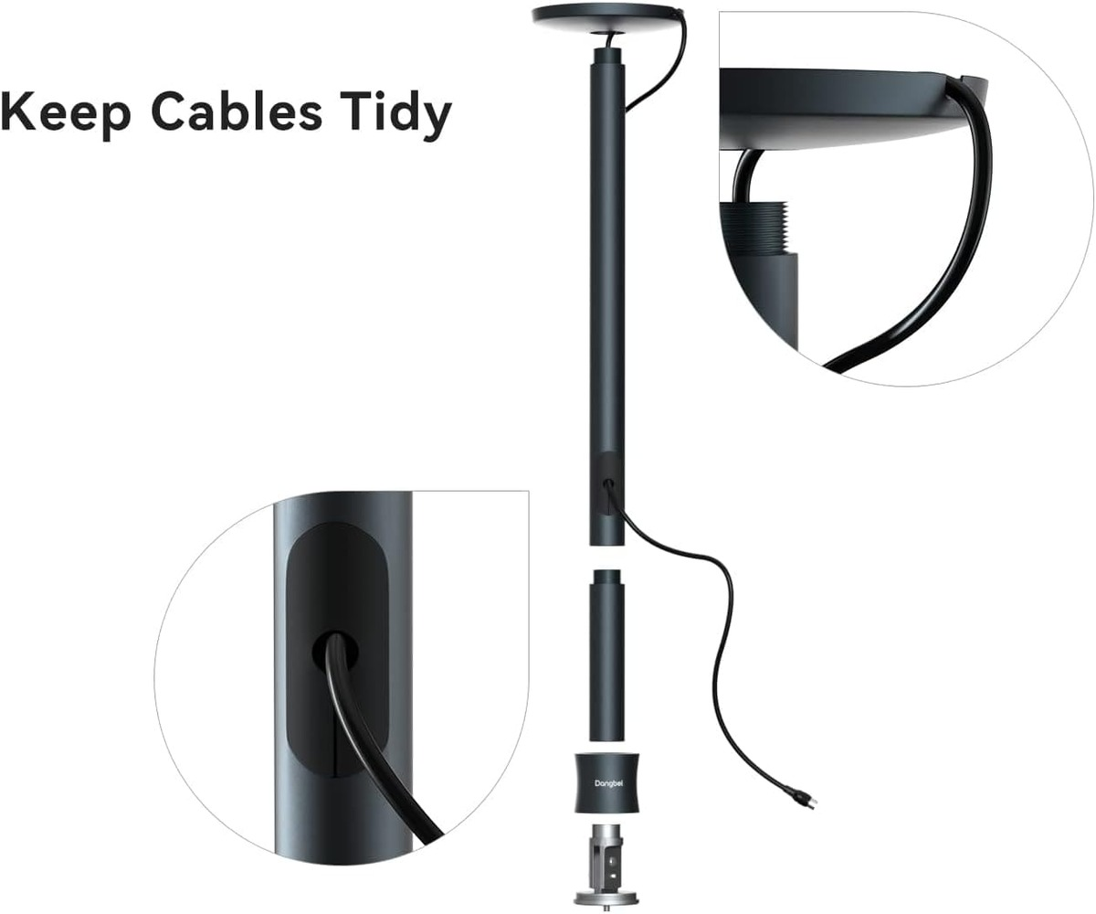 System zarządzania kablami z czarnymi słupkami i białą podstawą i górą.