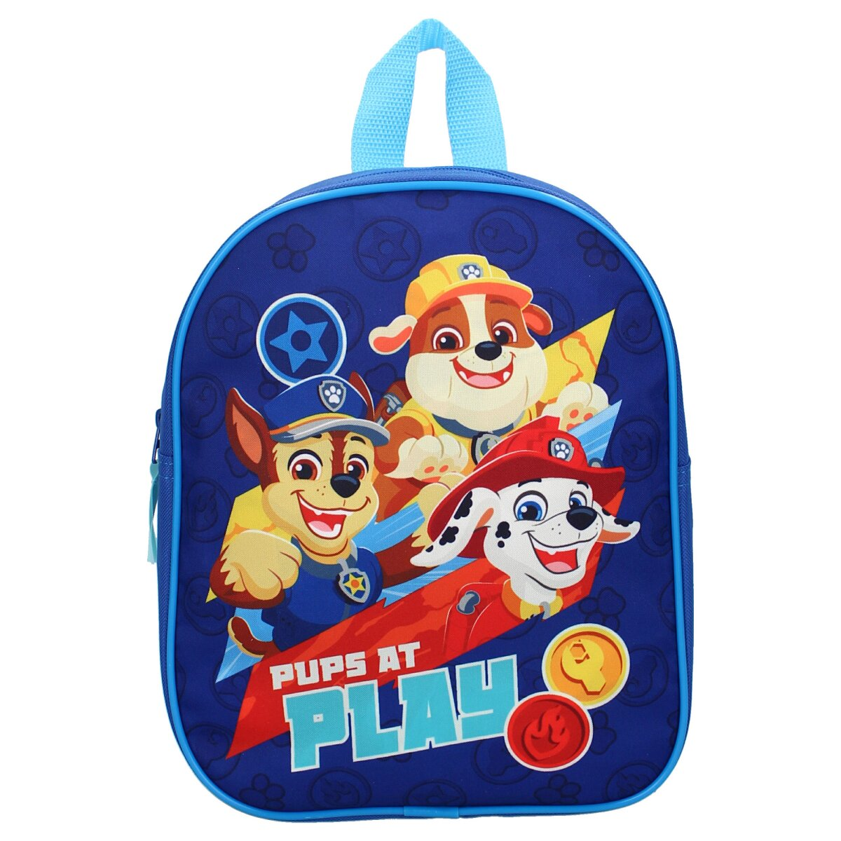 Ein blauer Rucksack mit Paw Patrol-Charakteren.