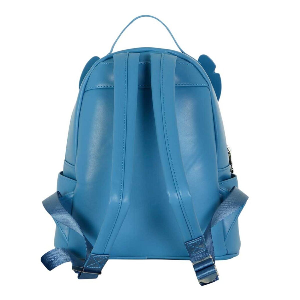 Mochila azul claro con diseño de Stitch sobre fondo blanco.