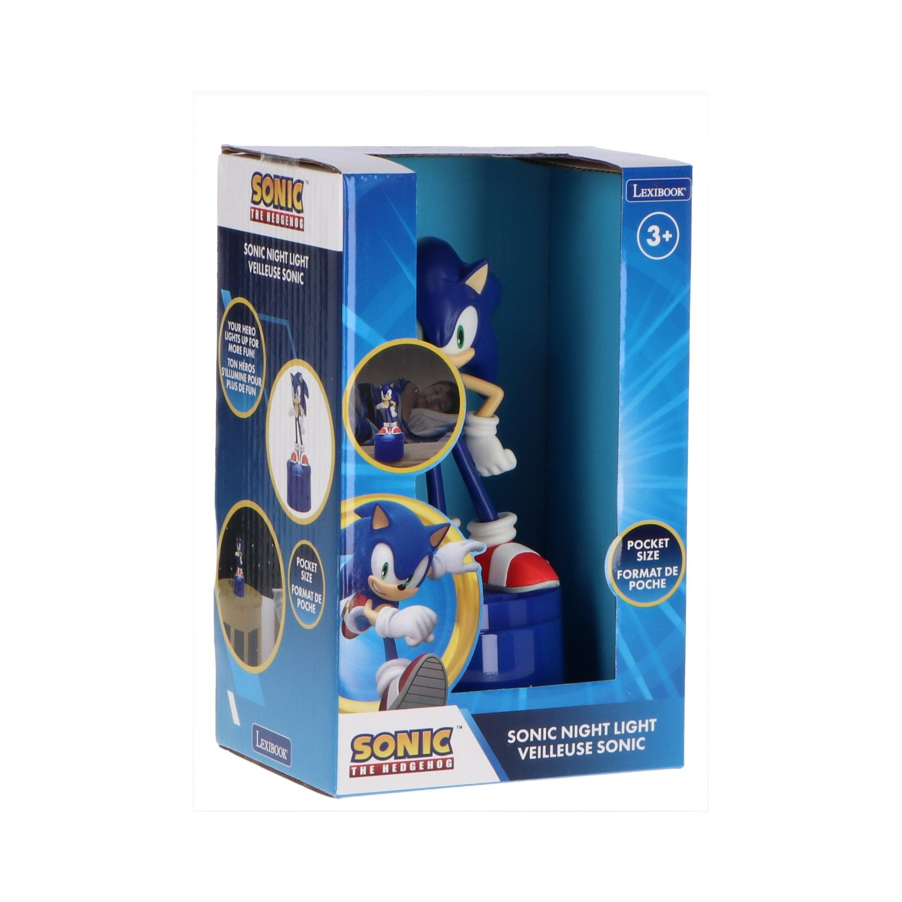 Sonic the Hedgehog Nachtlicht in einer Box, die die Figur und das Produkt zeigt.