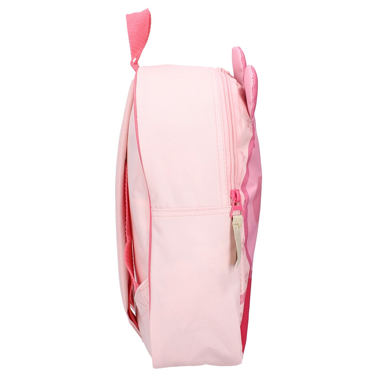 Rosa Peppa Wutz Rucksack, rosa Reißverschluss und eine Schlaufe.