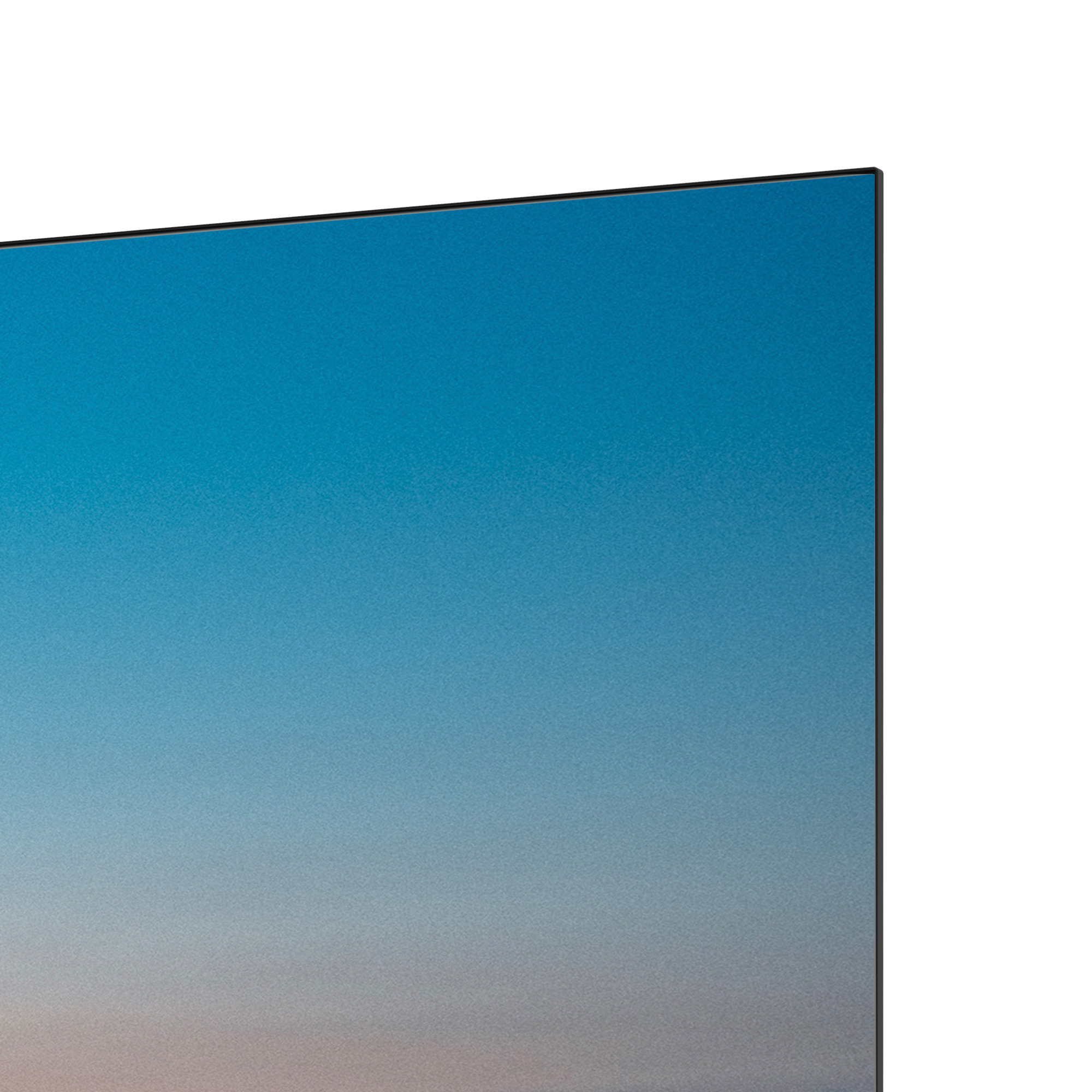 Close-up van een blauwe lucht, genomen vanuit de rechterbovenhoek van een scherm.