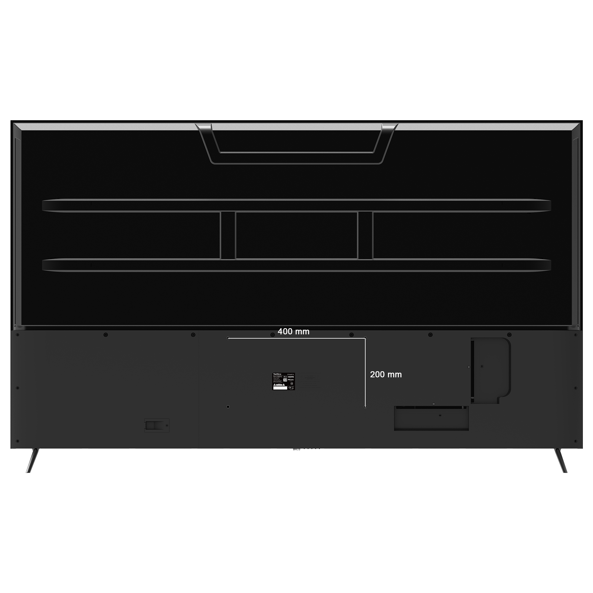 Back of a black TV showing ports and features.