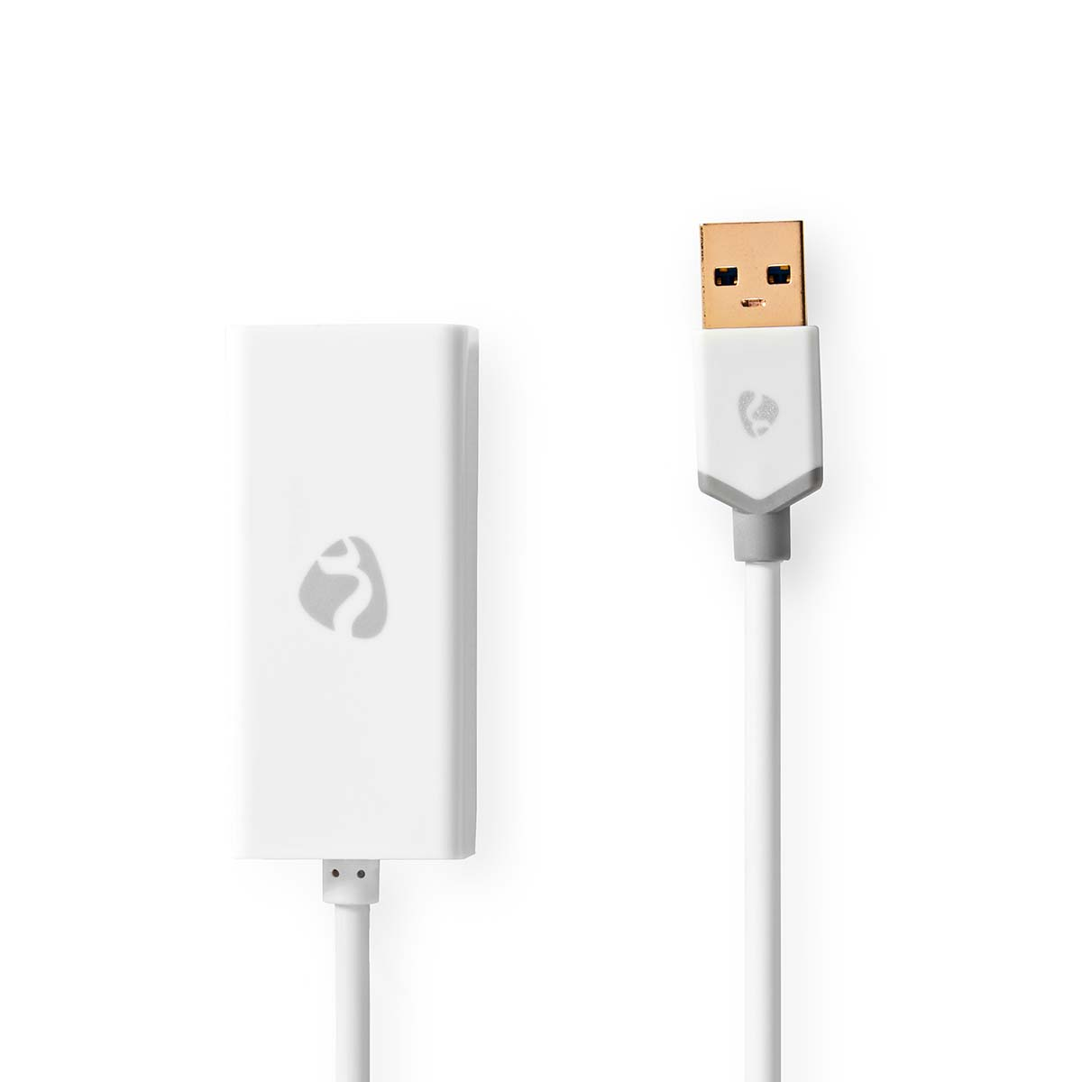 White USB adapter with a USB-A connector on one end and a USB-C connector on the other.