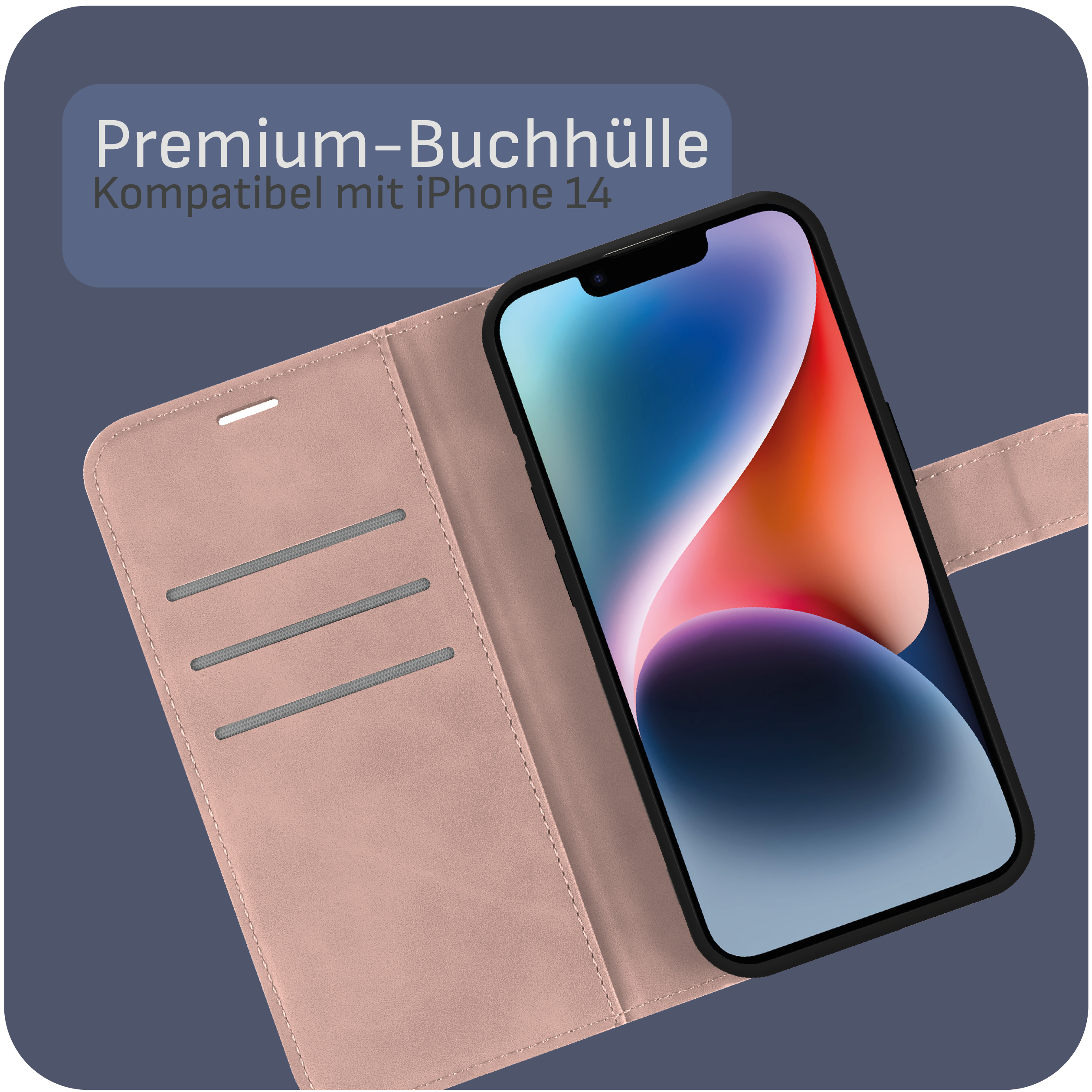 Eine pinke Handyhülle hält ein Telefon. Der Bildschirm zeigt ein farbenfrohes Bild.