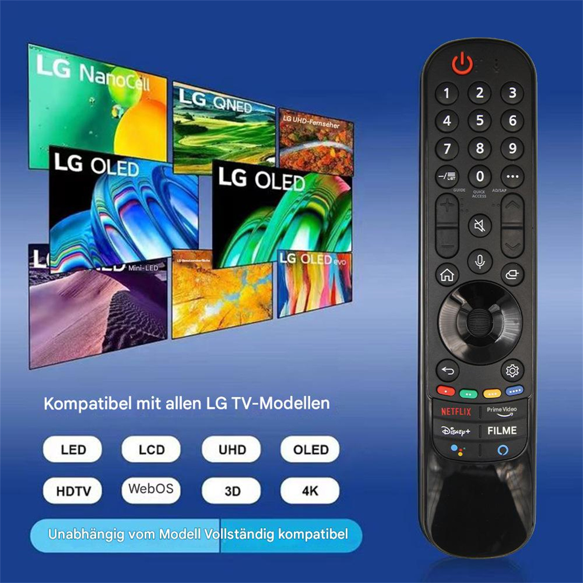 Fernbedienung mit verschiedenen TV-Logos.
