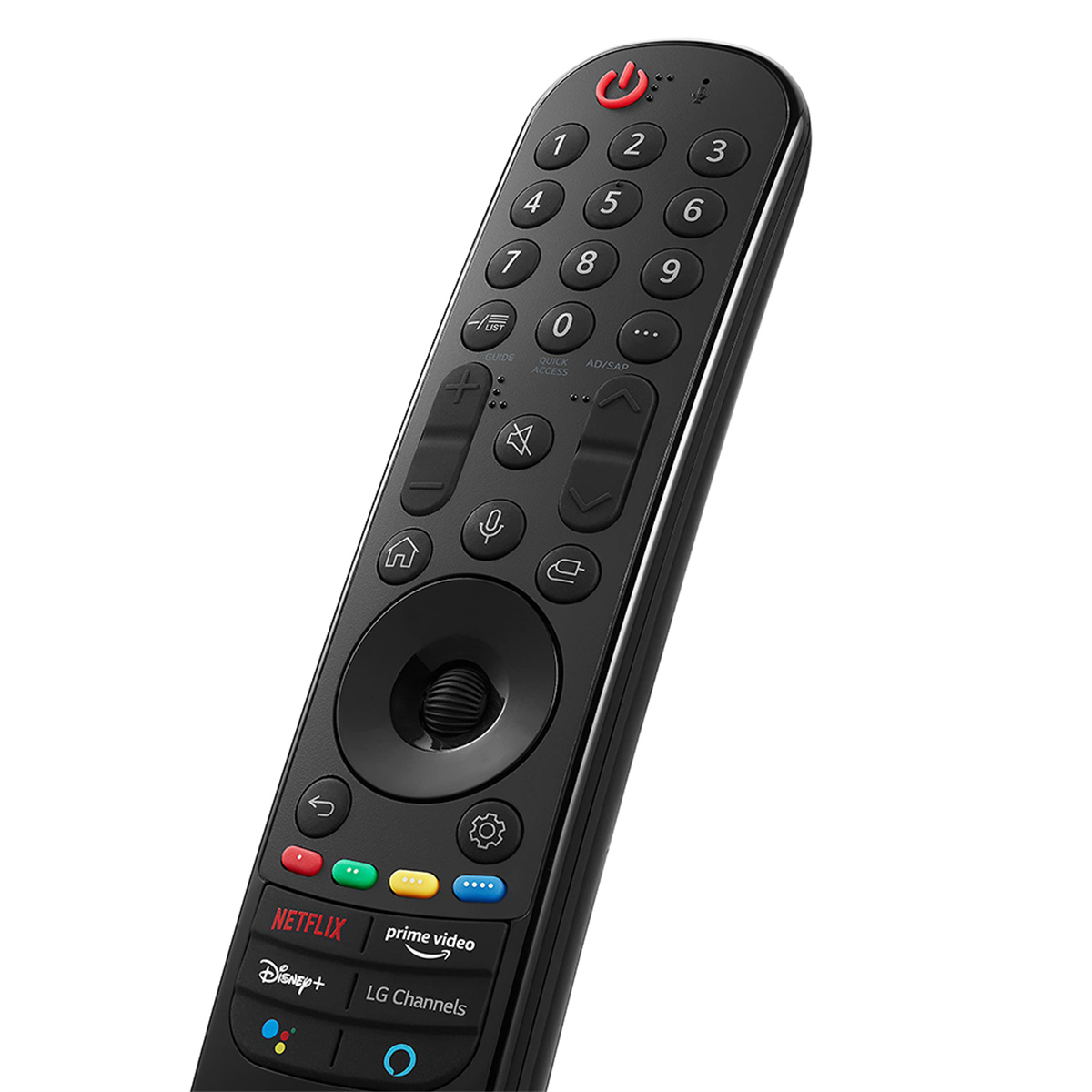 Fernbedienung mit Tasten, einschließlich Netflix, Prime Video und Disney+.