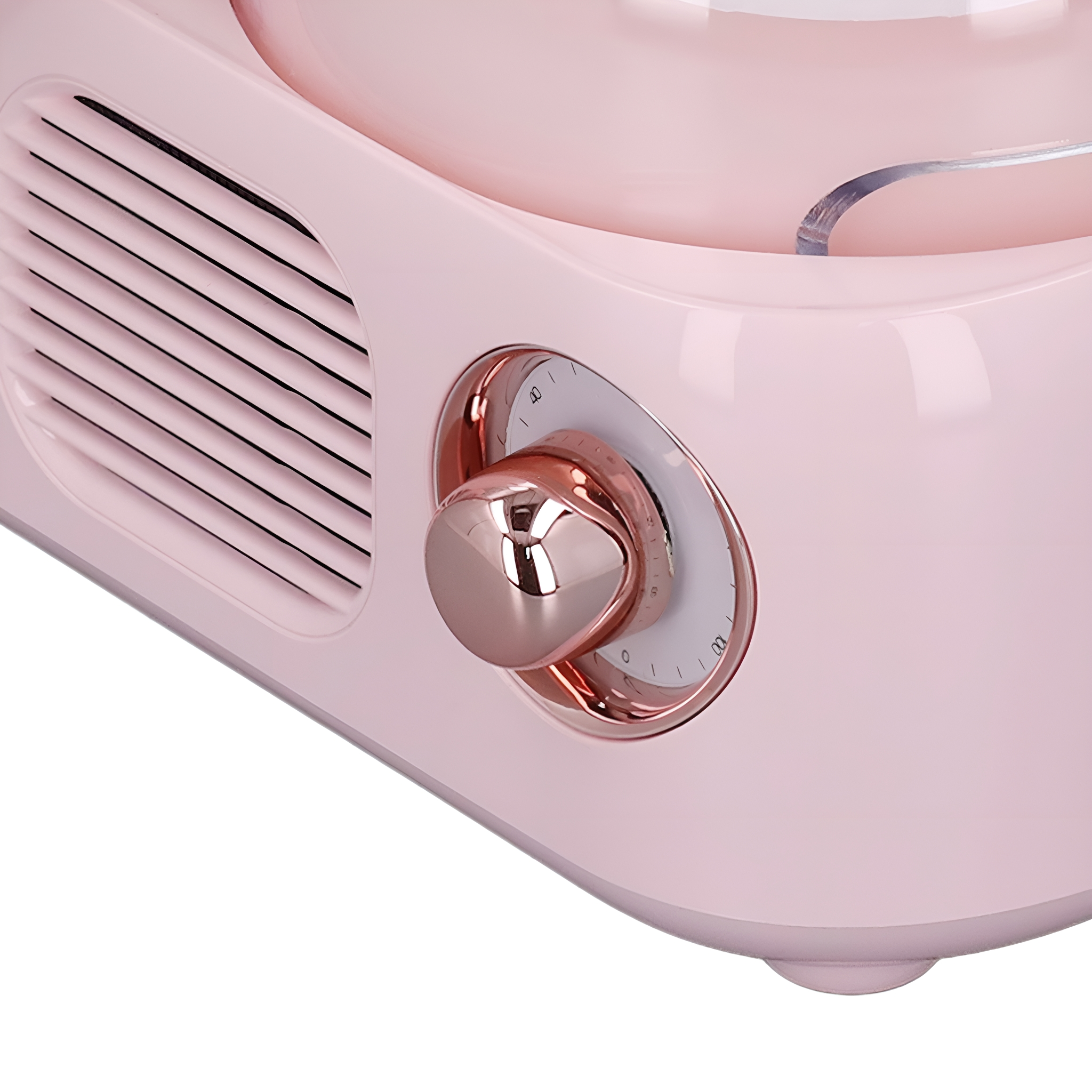 Nahaufnahme einer rosa Eismaschine mit einem Timer-Knopf.