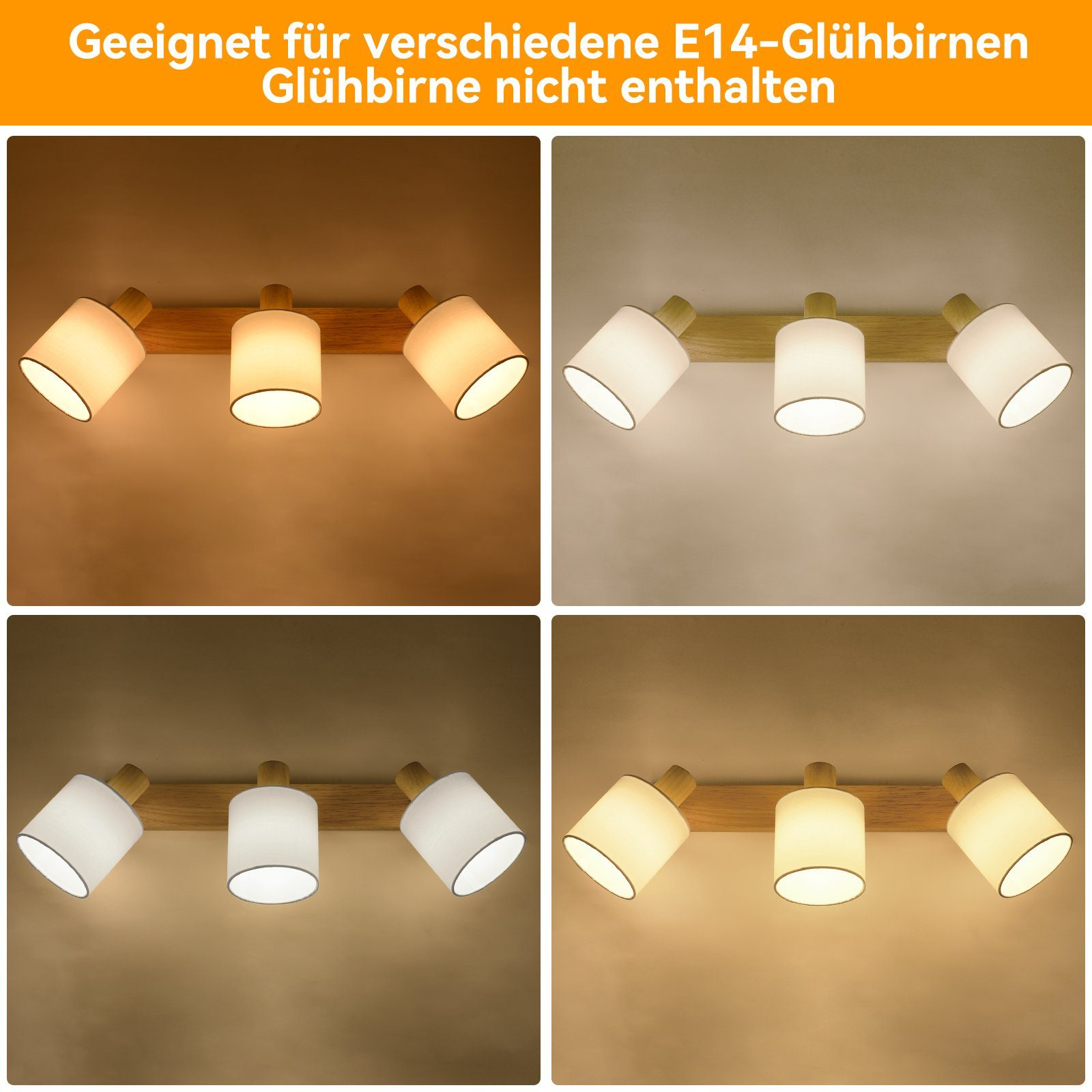 Quattro immagini di illuminazione a binario. Ognuna mostra una diversa temperatura colore.