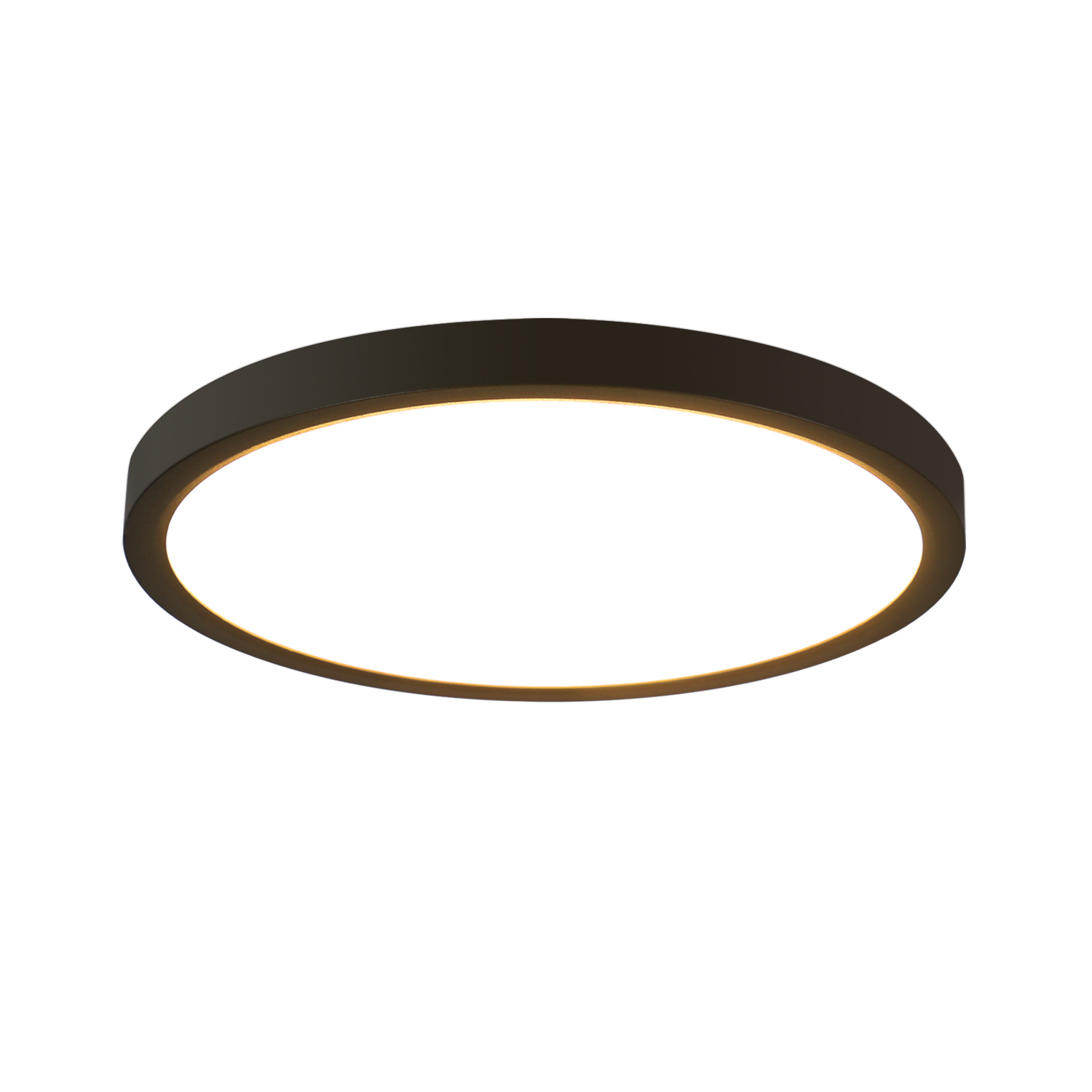 Lampada da soffitto rotonda e nera. Sfondo bianco.