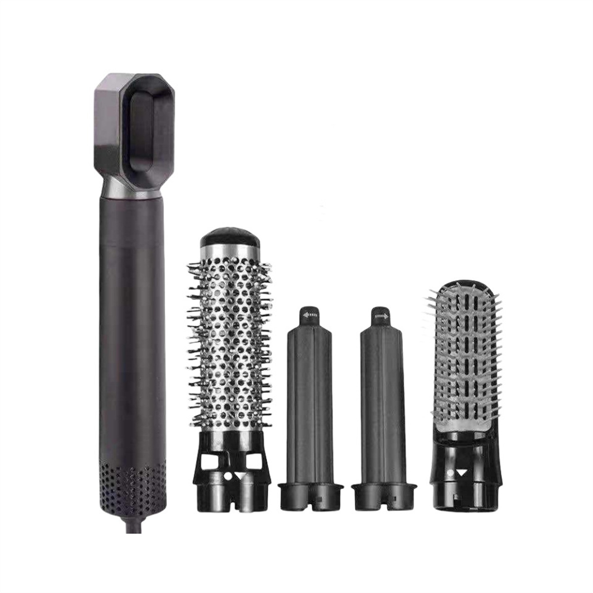 Set von Haarstyling-Aufsätzen für einen Haartrockner.