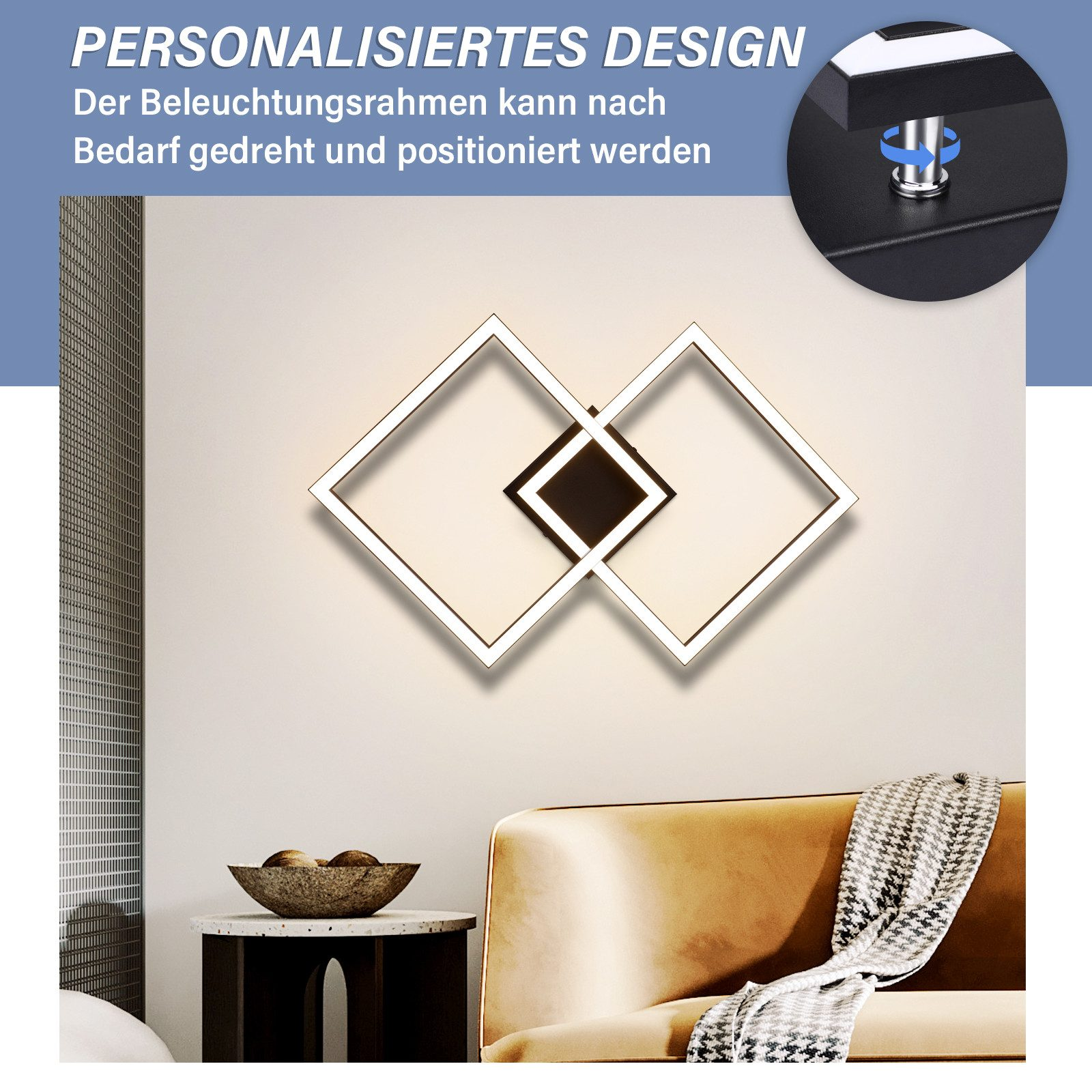 Lampada da parete moderna con design quadrato.