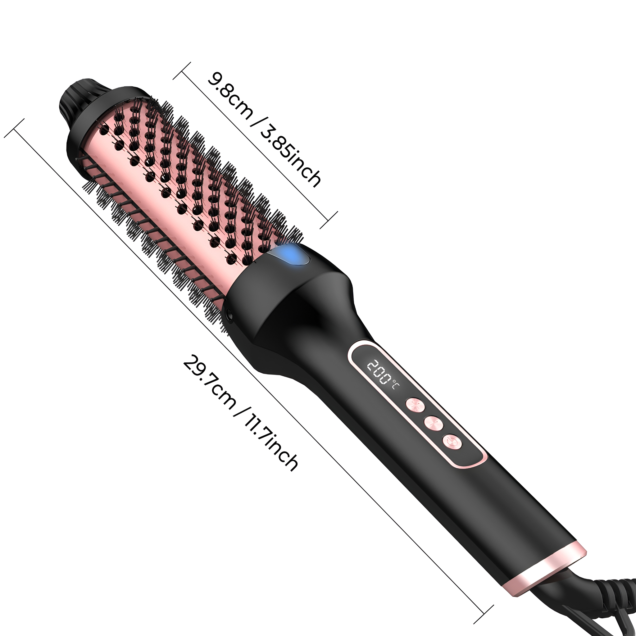 Haarstyler mit digitalem Display, schwarzem Griff und rosa Heizwalze.