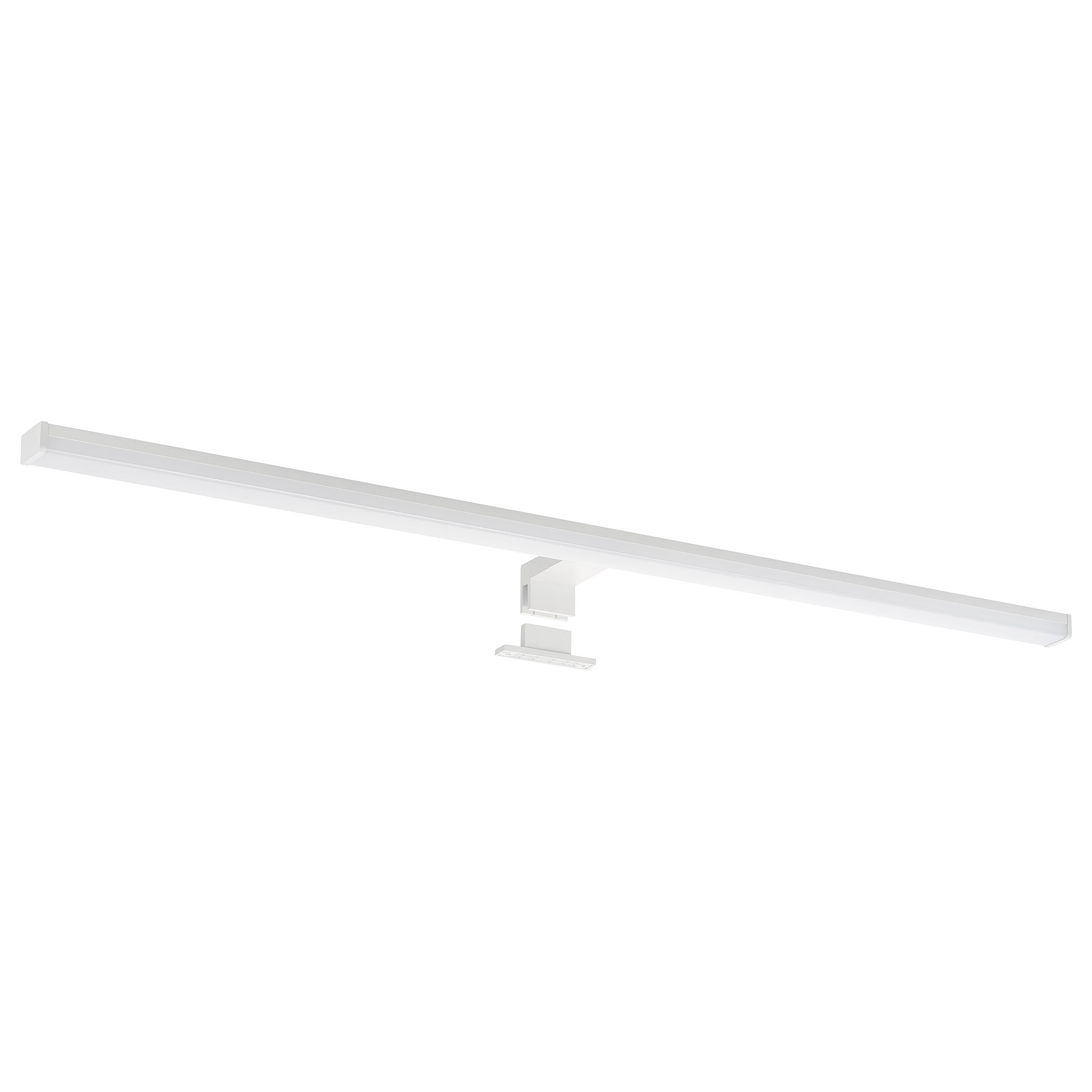 Weiße, rechteckige, lange LED-Leuchte an der Wand.