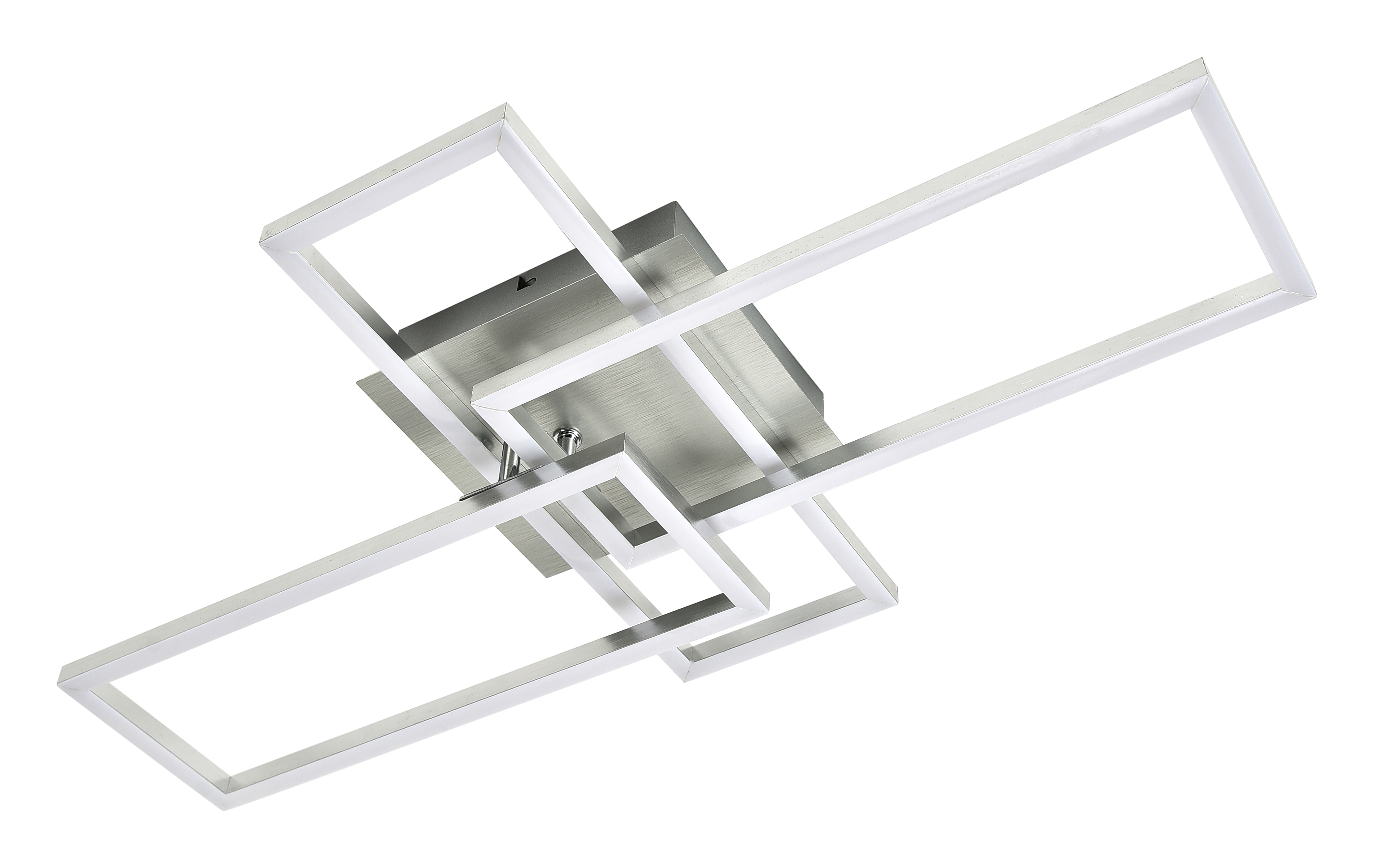 Moderno lampadario geometrico con rettangoli bianchi interconnessi.