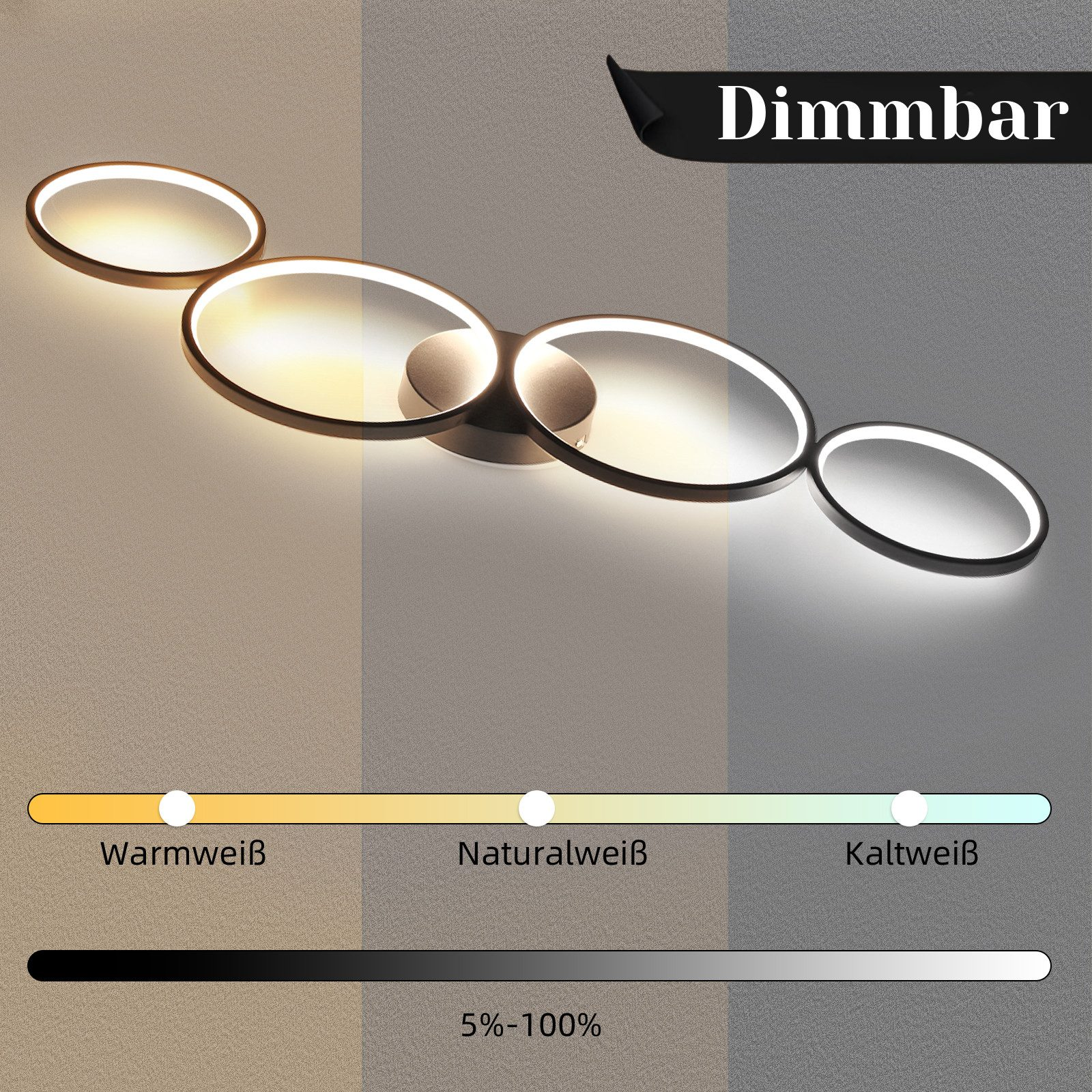 Lampada da soffitto con impostazioni di temperatura colore: caldo, naturale e freddo.