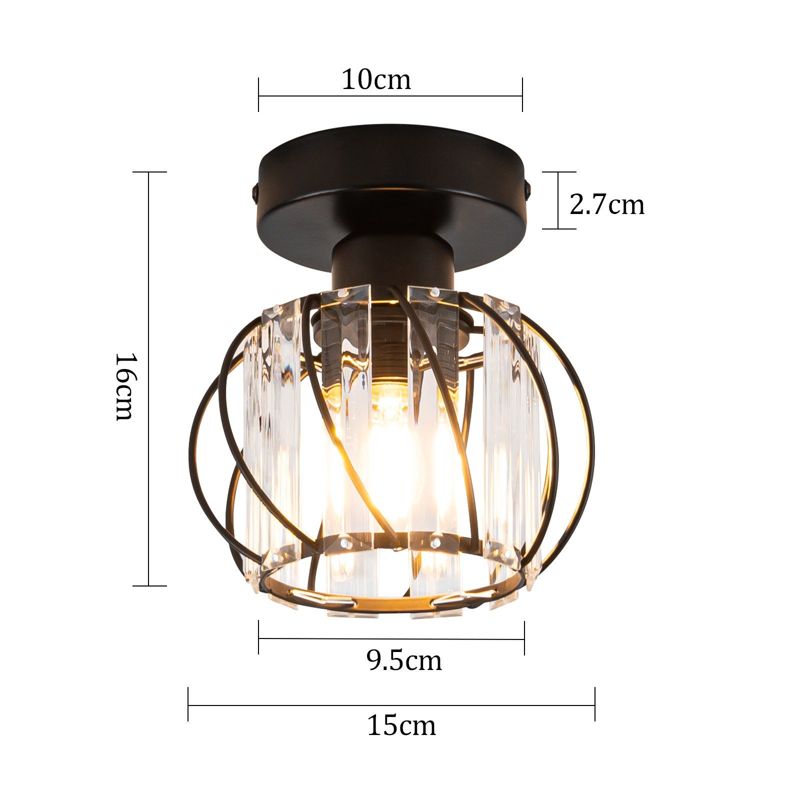 Un lampadario di cristallo nero con dimensioni indicate in cm. Lampadina all'interno.