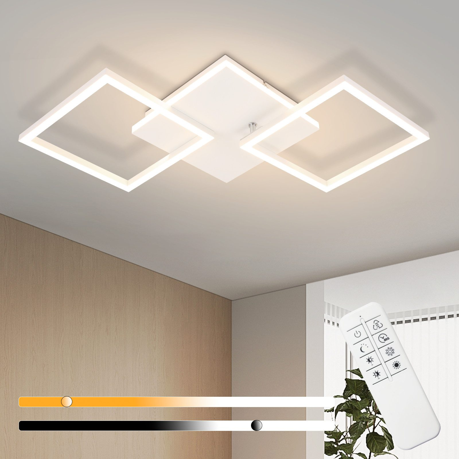 Una luce da soffitto bianca con un telecomando e una barra sfumata.