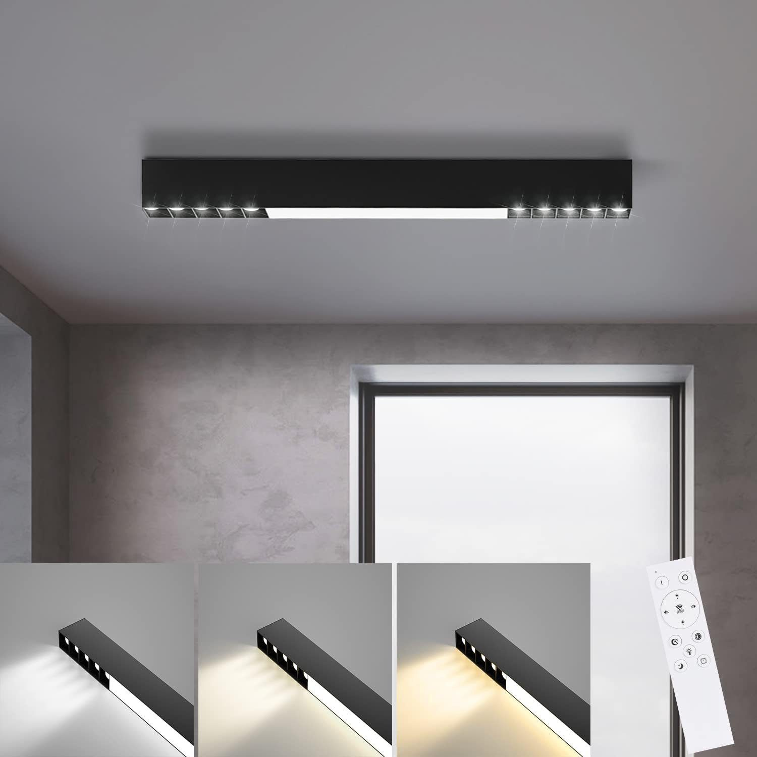Apparecchio a soffitto a LED nero, con tre modalità di illuminazione, telecomando.