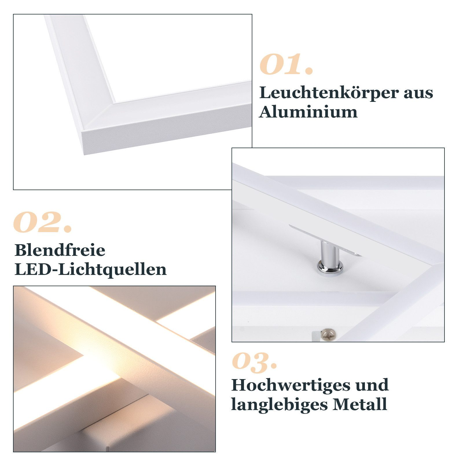 Nahaufnahme von Teilen einer Deckenleuchte mit Textbeschriftungen.